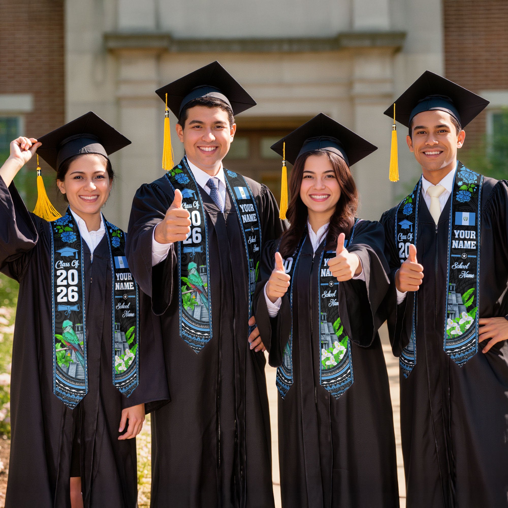 Guatemala Graduation Stole 2026, Guatemala Flag Sash, Personal Detail Option for Graduates