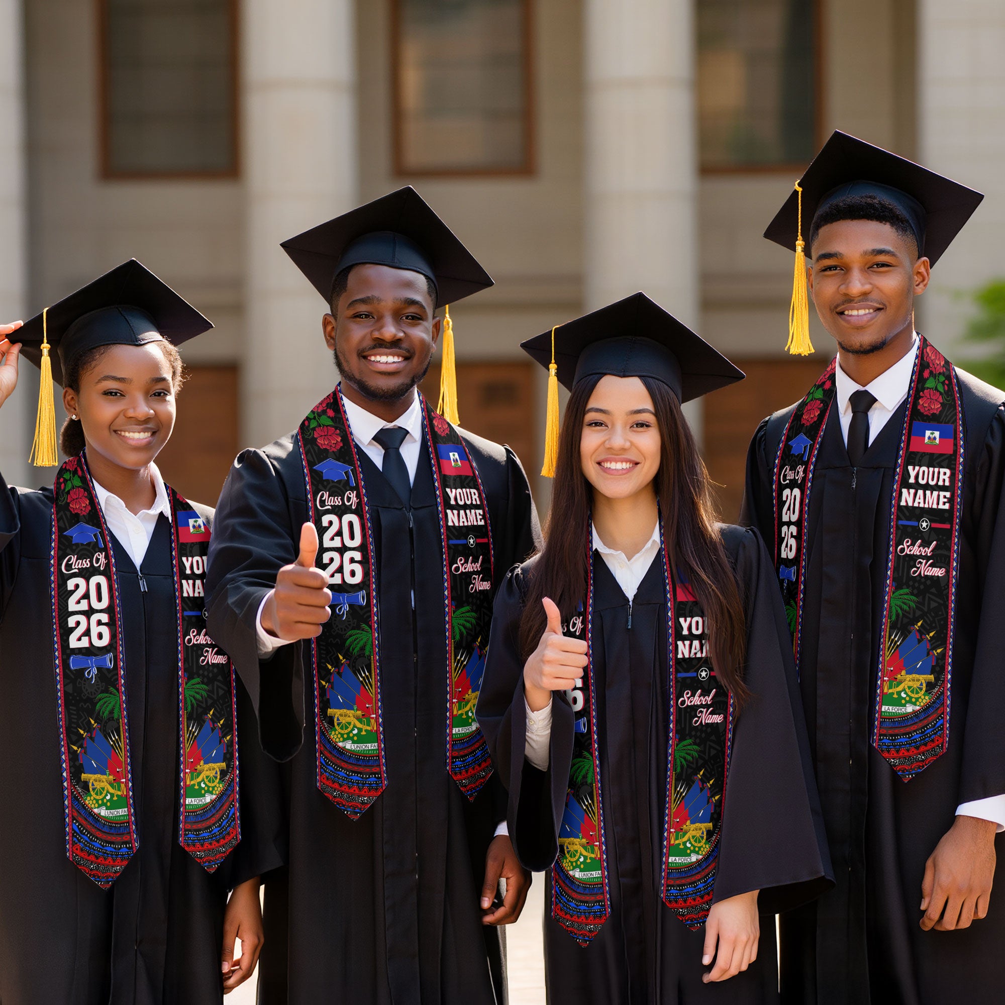 Haiti Graduation Stole 2026, Haitian Flag Sash, Personalized Detail for Graduates