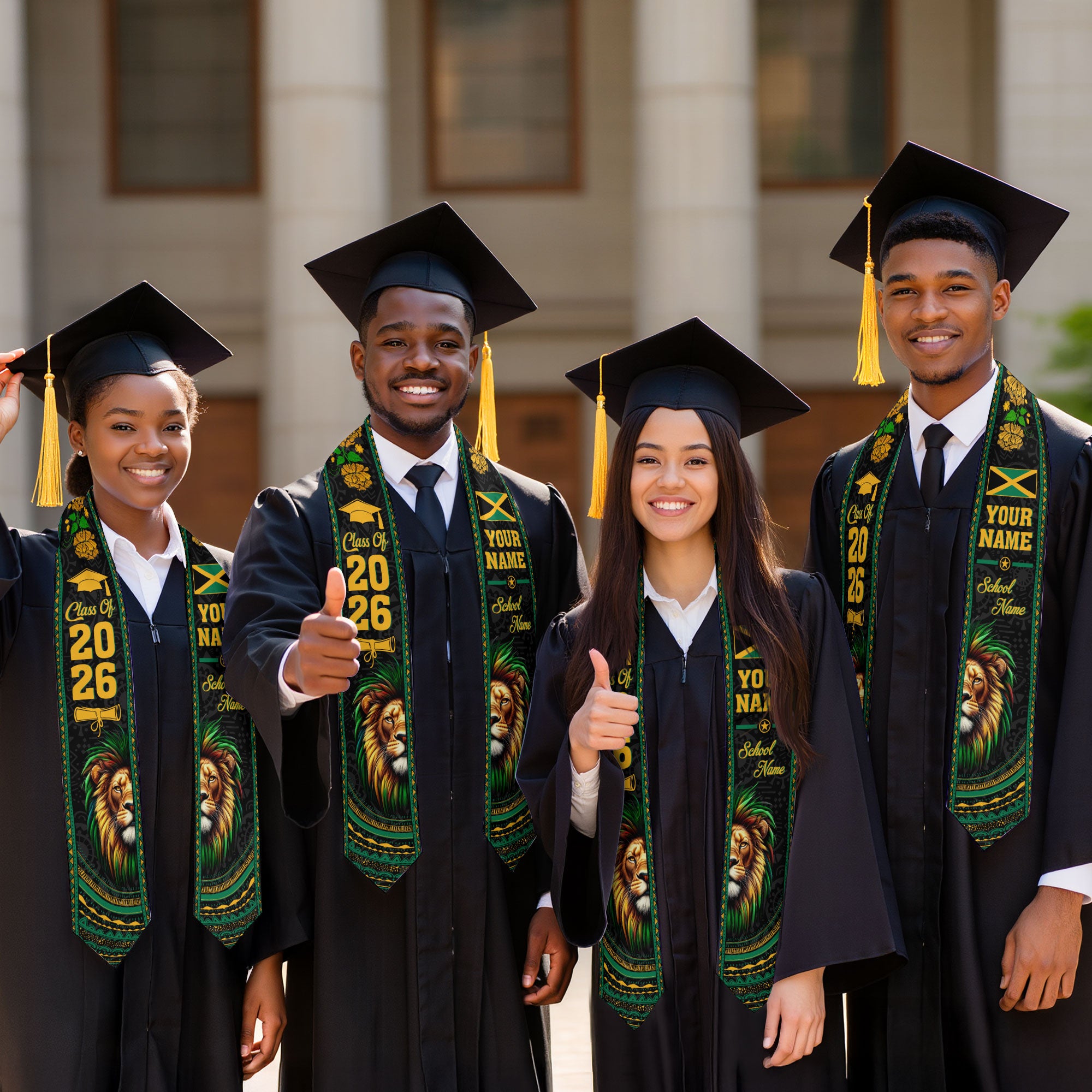 Jamaica Graduation Stole 2026, Jamaican Flag Graduation Sash, Personal Detail Option for Grads