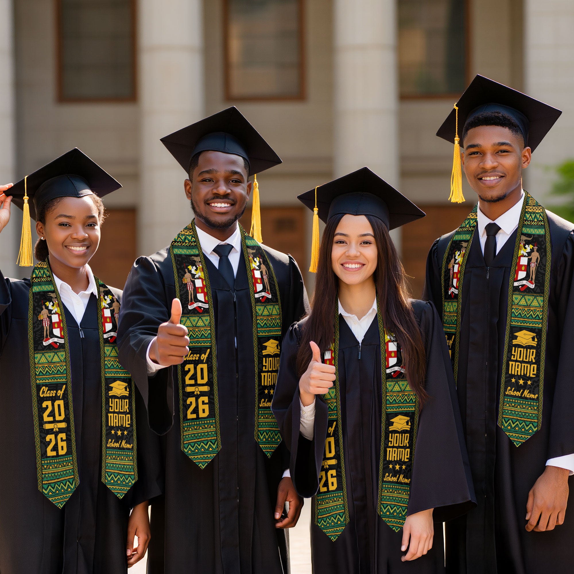 2026 Jamaican Flag Graduation Sash, Jamaica Stole for Graduation, Personalized Finish Detail