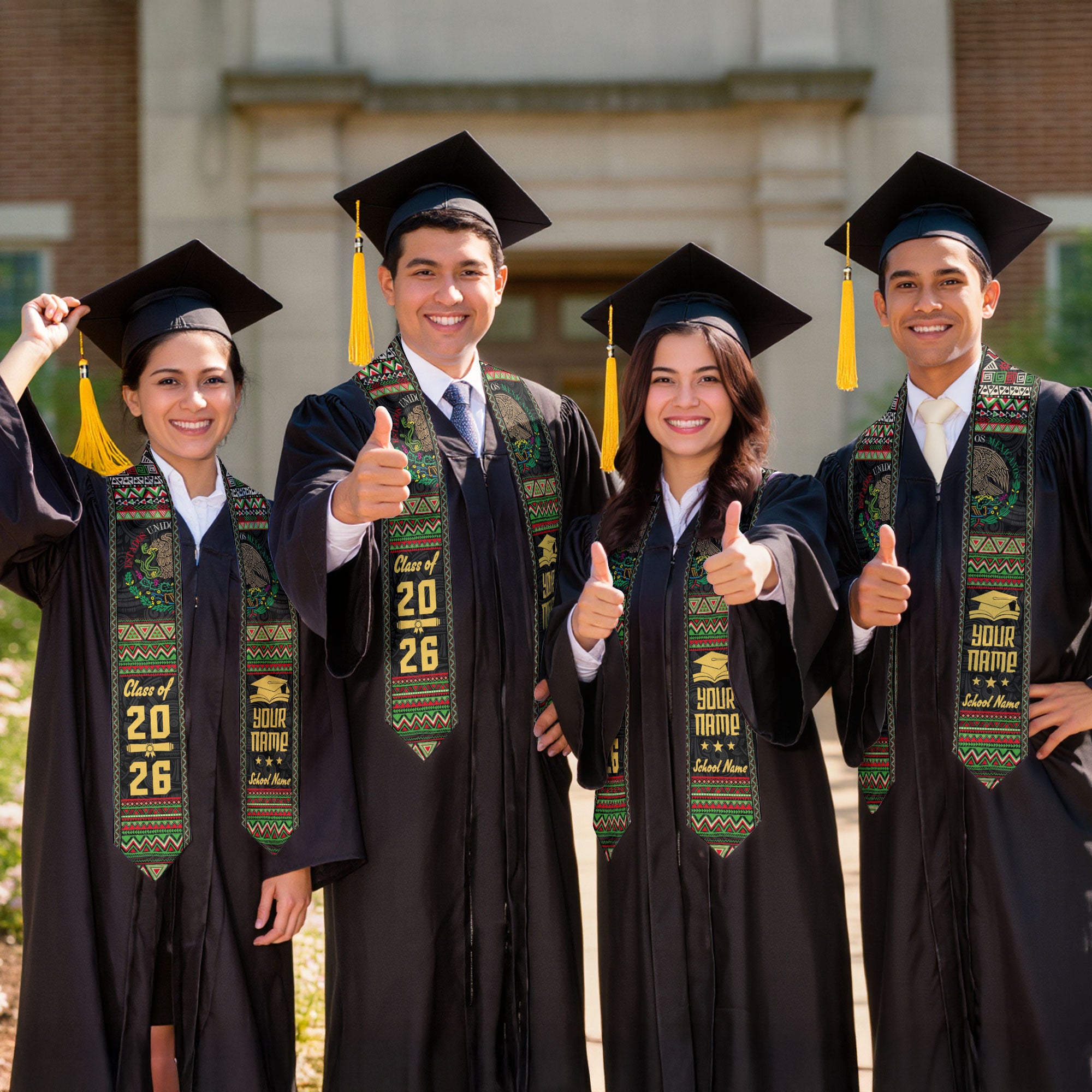 2026 Mexican Graduation Stole, Mexico Flag Sash, Personalized Finish Option for Proud Grads