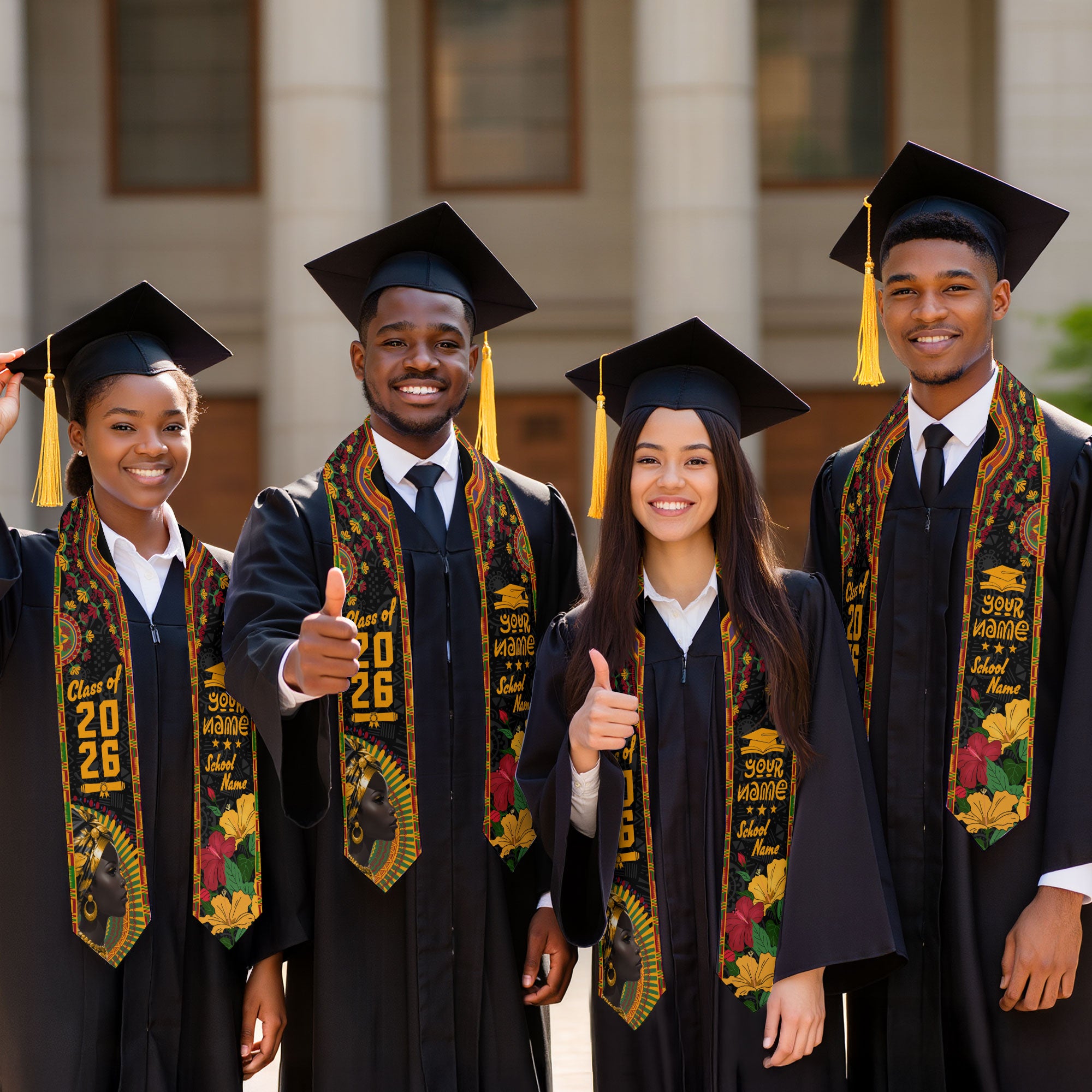 Customized Pan African Flag Graduation Stole, Cultural Graduation Sash for 2026 Graduates