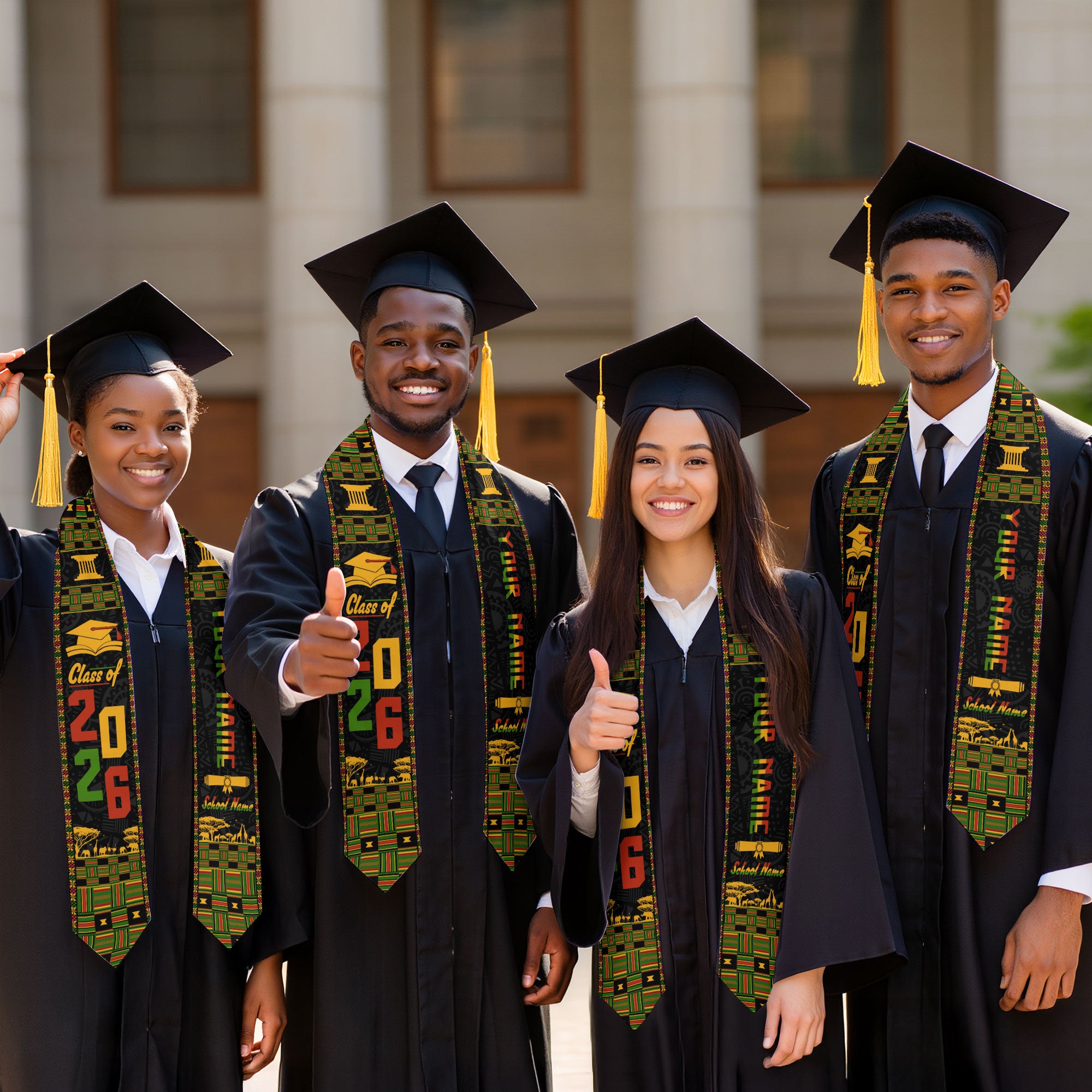 Customized African American Graduation Stole Inspired by Pan African Colors, Graduation Sash 2026