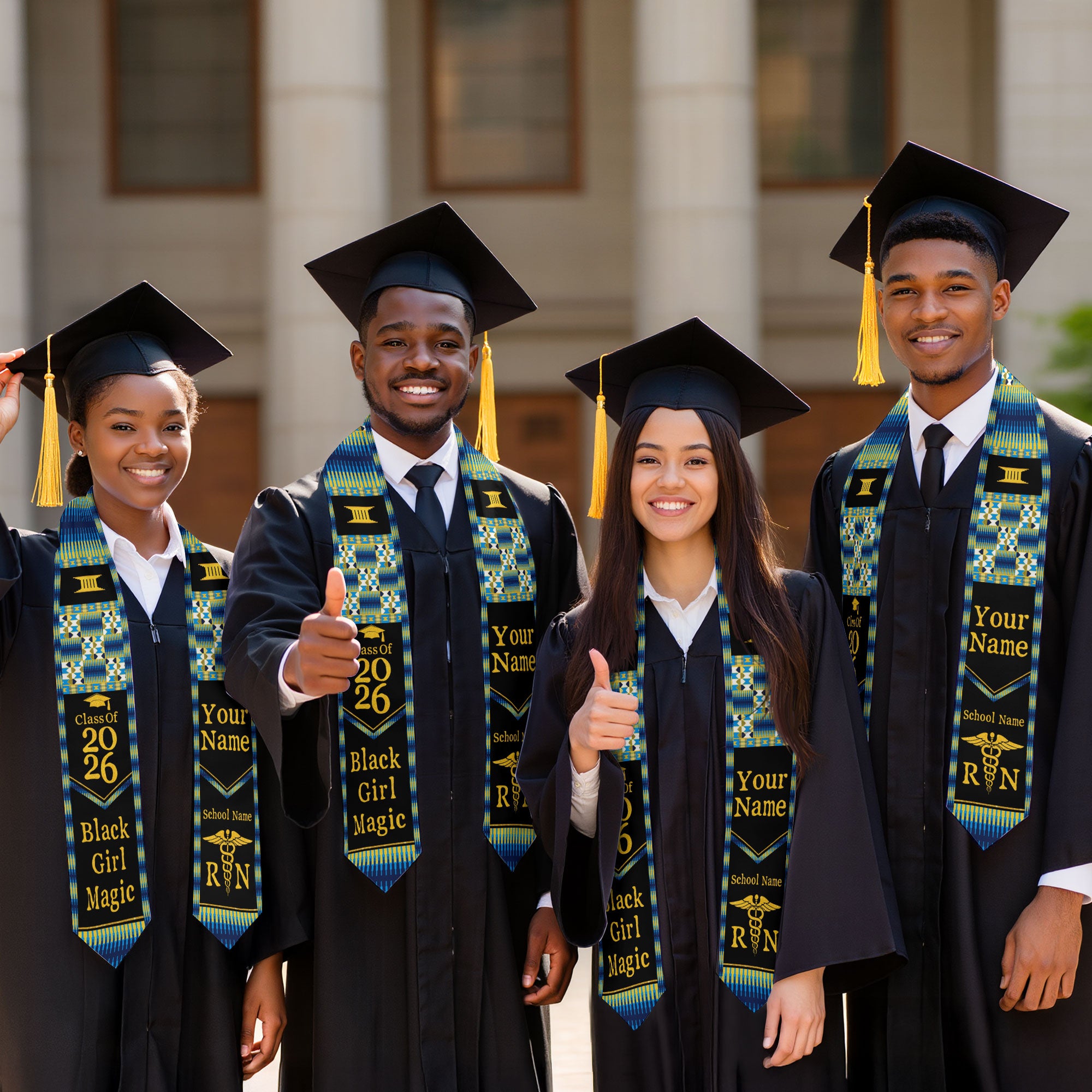 Customized Nursing Graduation Stole with African Colors, RN BSN Nurse Sash 2026