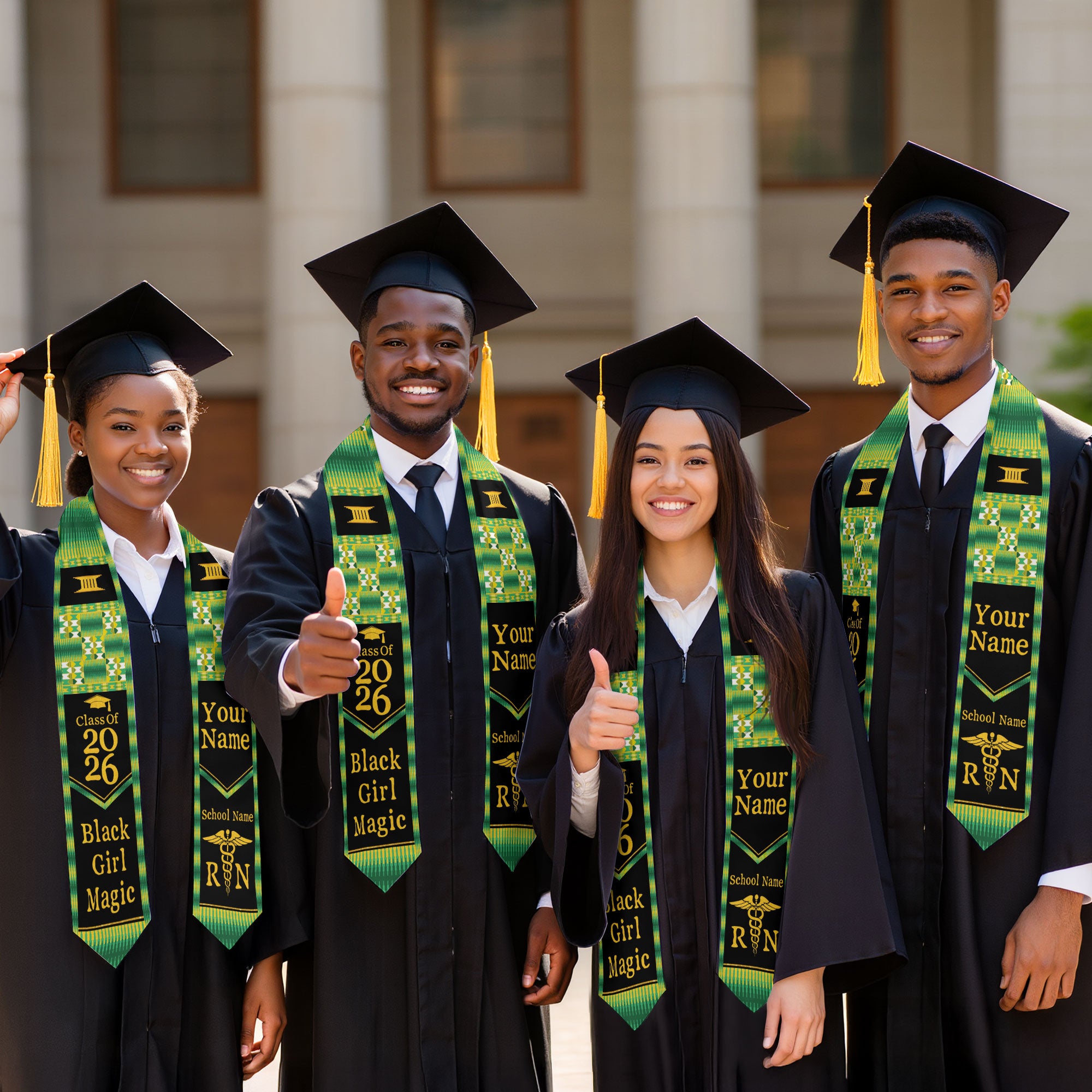 Customized African Heritage Nursing Graduation Stole for RN Graduates, BSN Sash 2026