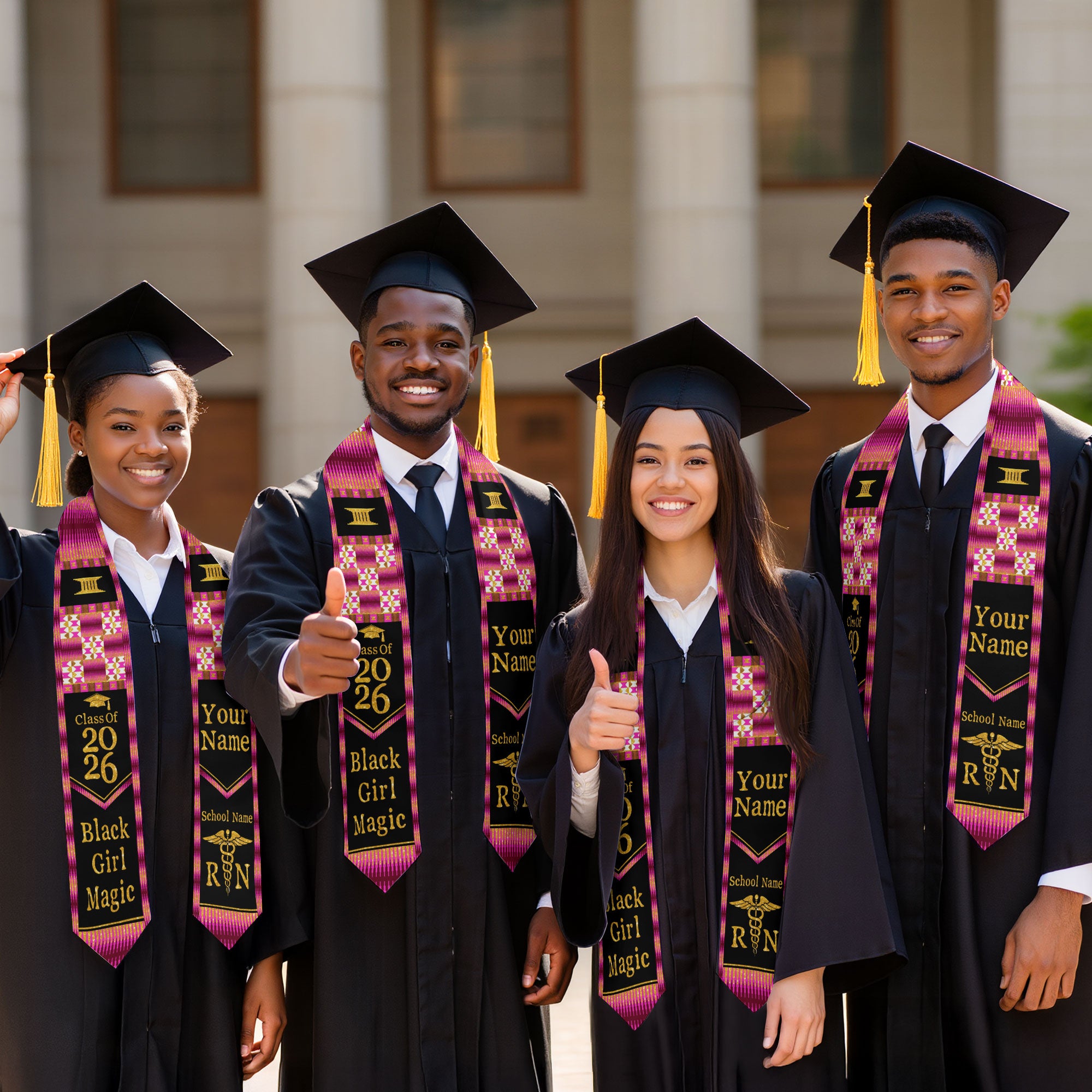 Customized RN Nursing Graduation Stole with African Cultural Design, Class of 2026