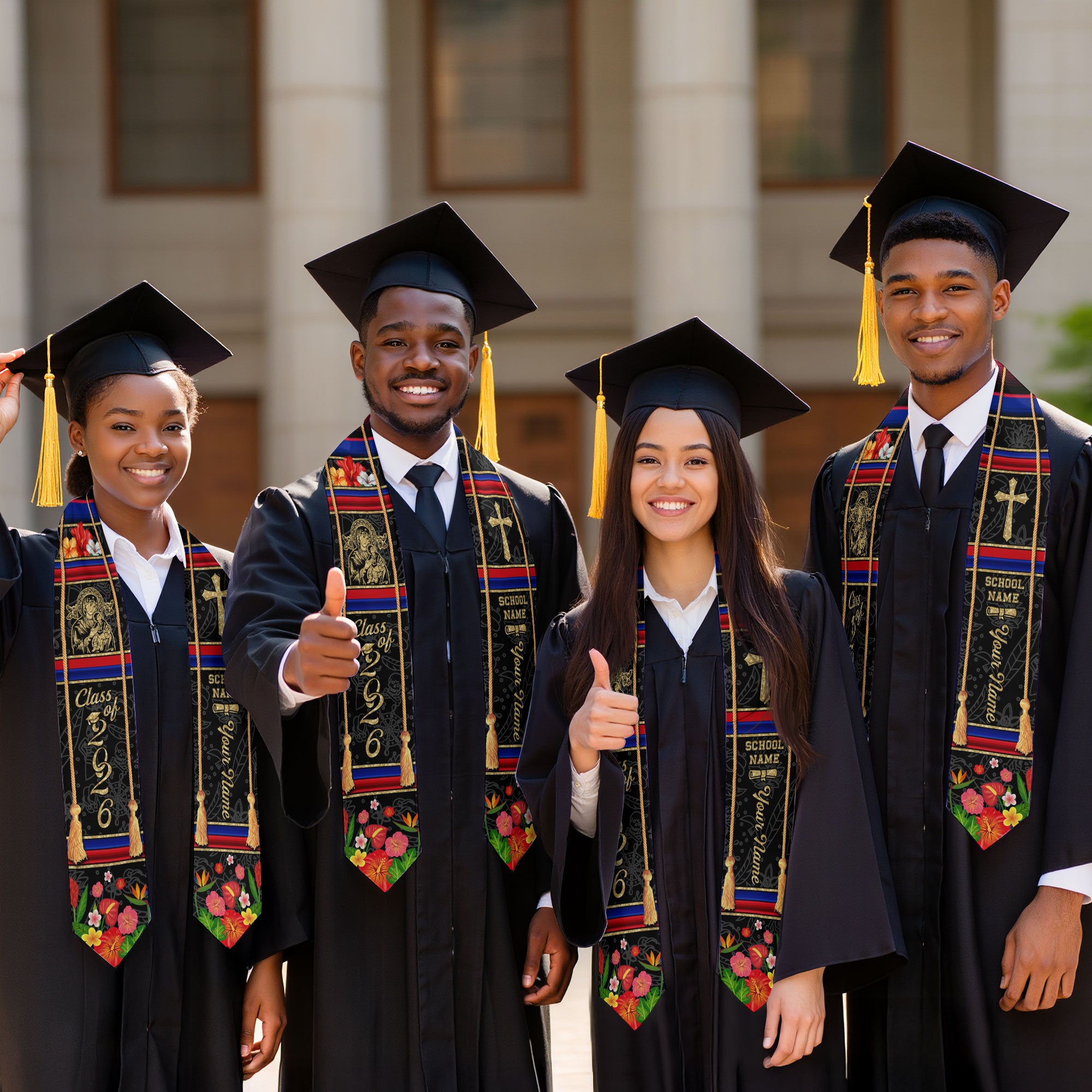 Haitian Graduation Stole 2026, Haiti Flag Sash Stole, Personalized Trim for Graduates