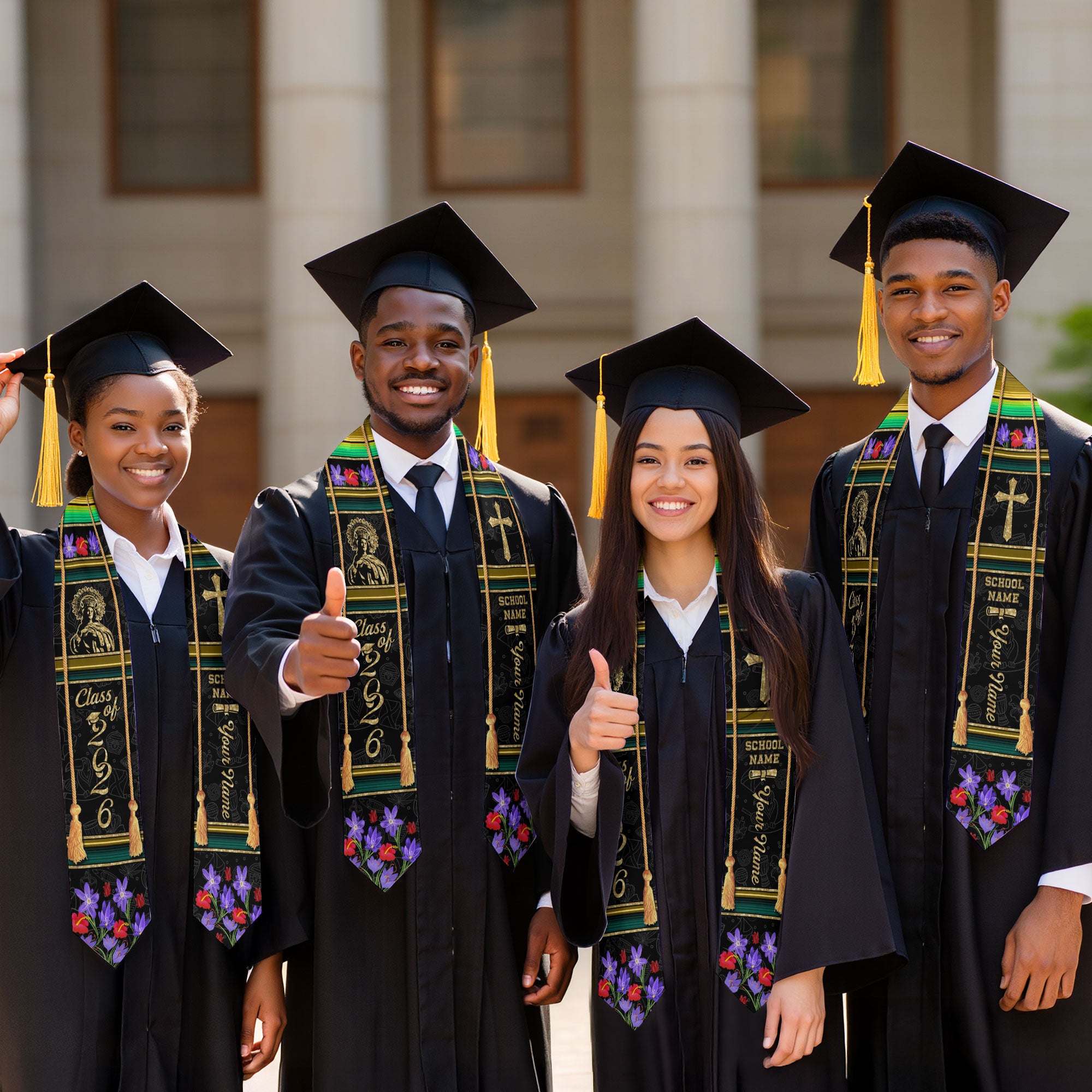 Jamaican Flag Graduation Stole 2026, Jamaica Sash for Grads, Personalized Trim Option