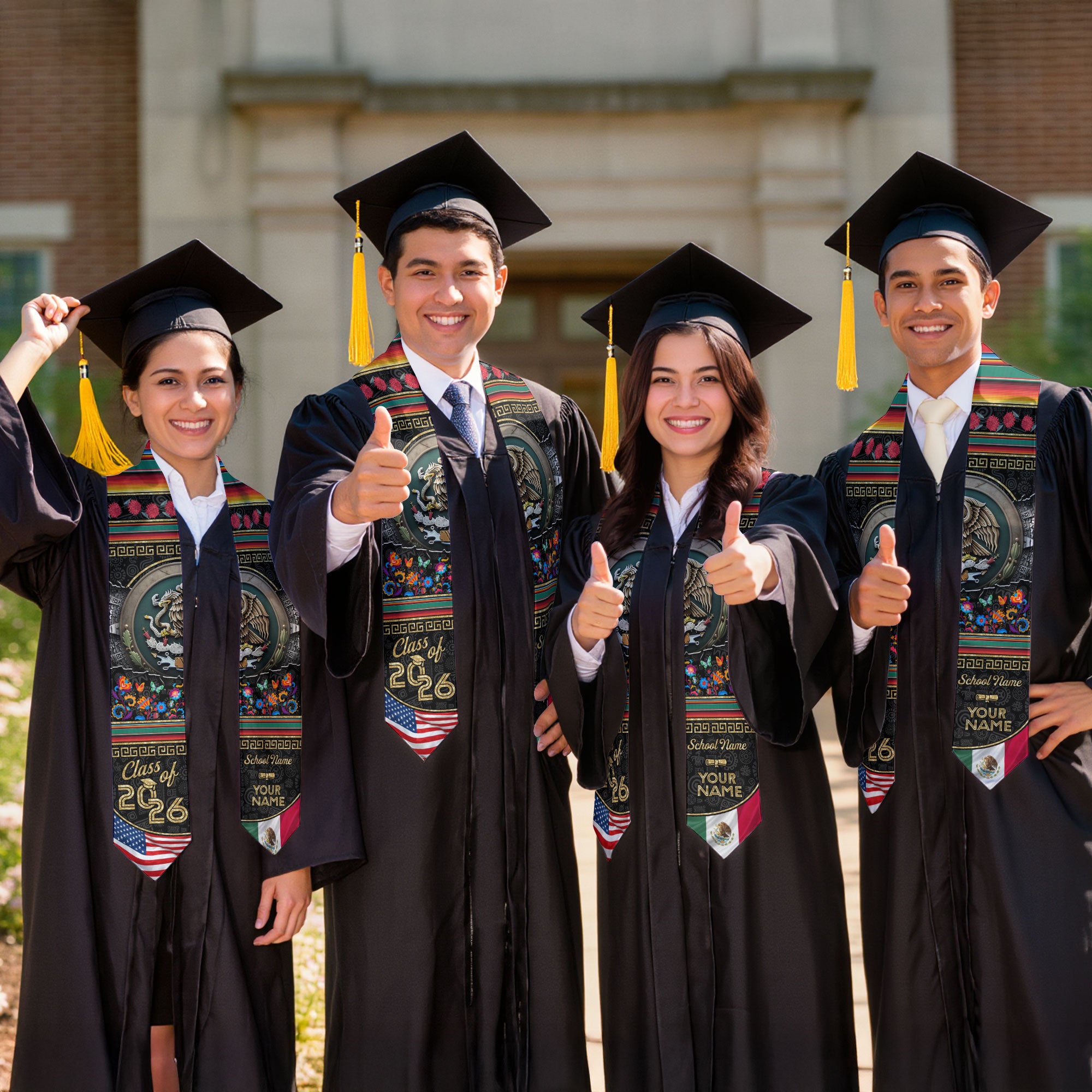 Mexico Graduation Stole 2026, Mexican Stole Sash, Mexican American Flag Custom Detail