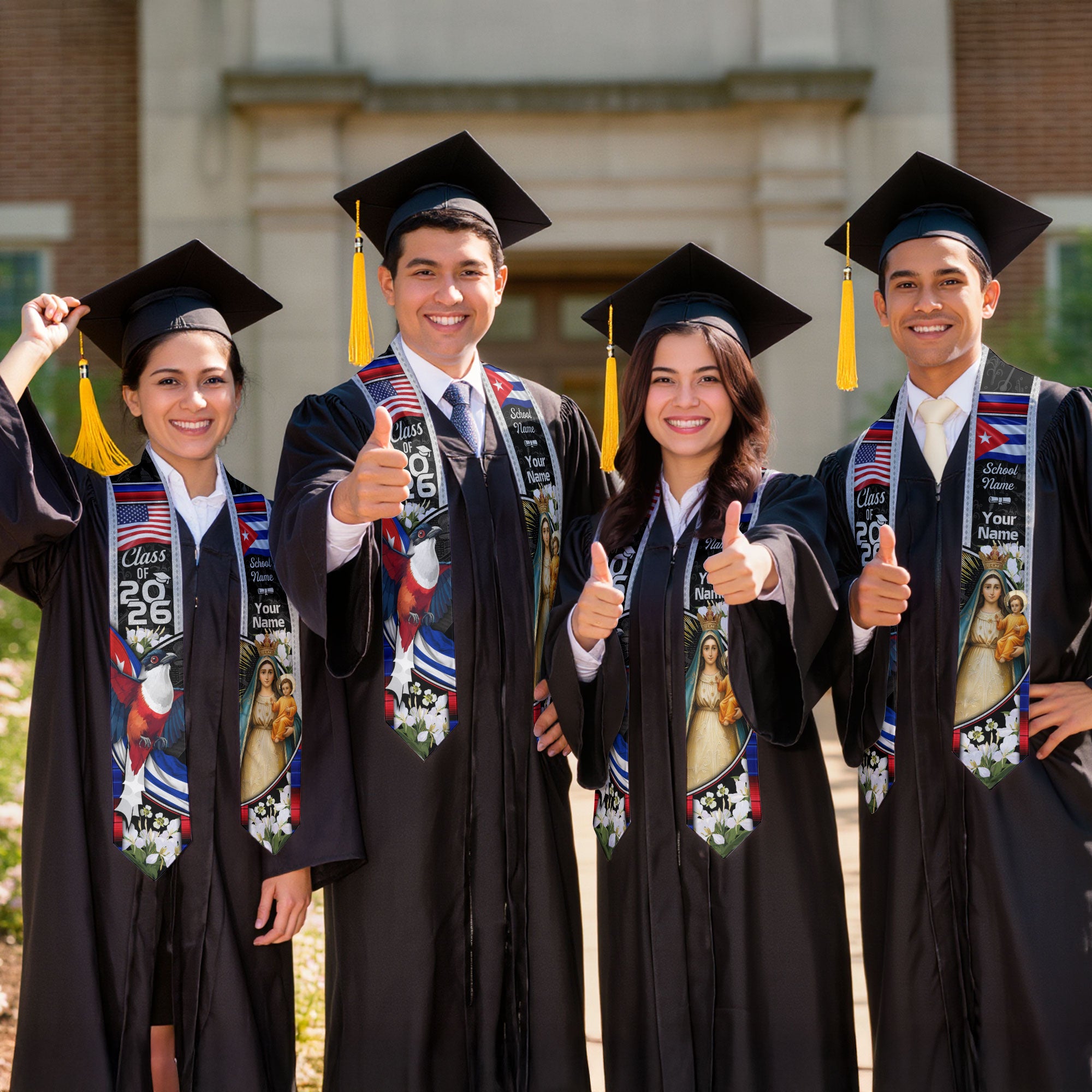 Cuban Flag Graduation Sash 2026, Cuba Stole, Signature Custom Finish for Graduates