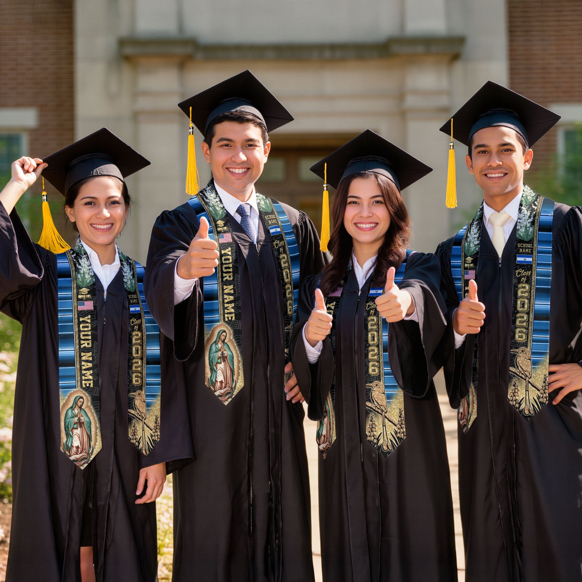 El Salvador Flag Graduation Stole 2026, Salvadoran Stole Sash, Custom Detail Choice 2026