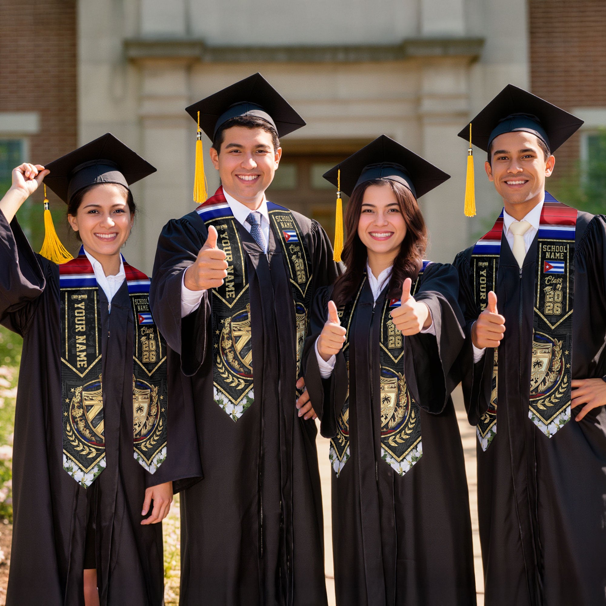 Cuba Flag Graduation Stole 2026, Cuban Grad Sash, Bespoke Touch for 2026 Graduates