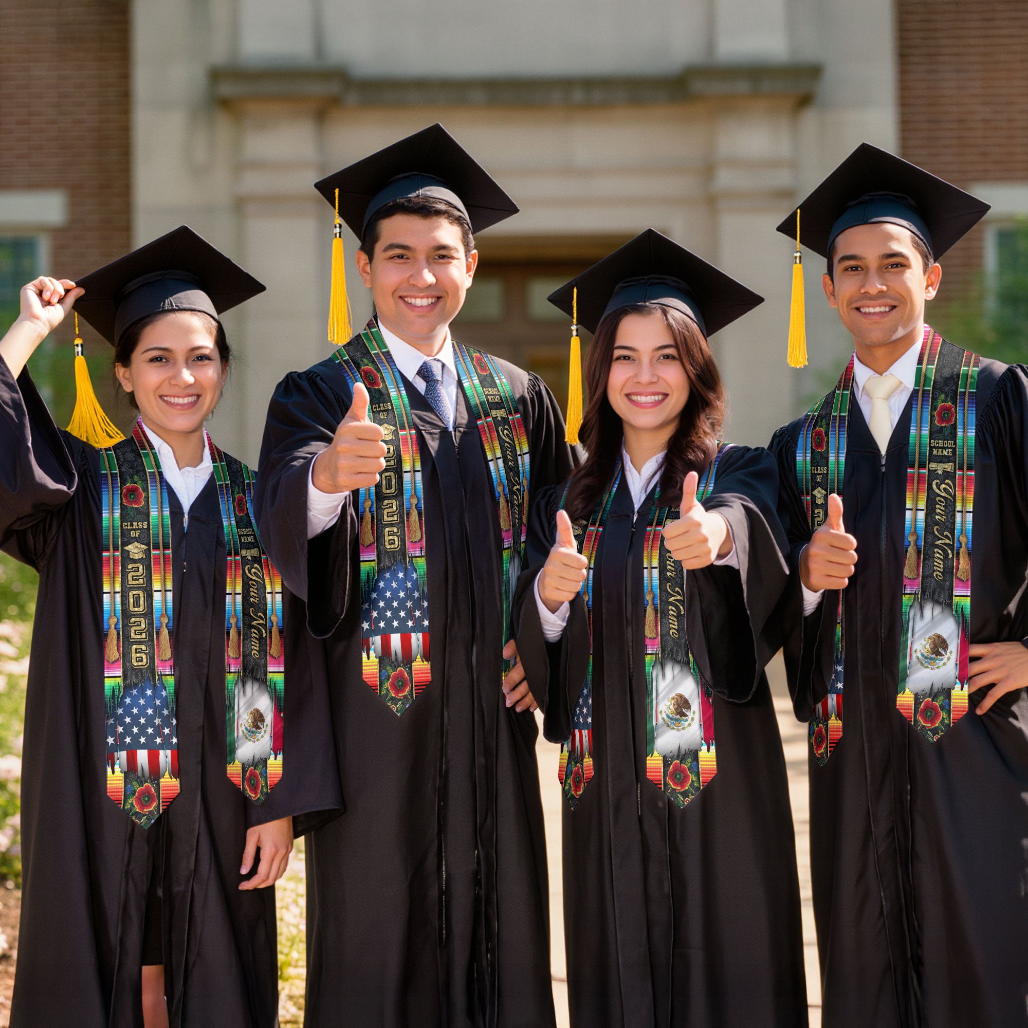 Mexico Grad Stole 2026, Mexican Graduation Sash, Mexican American Flag Custom Finish