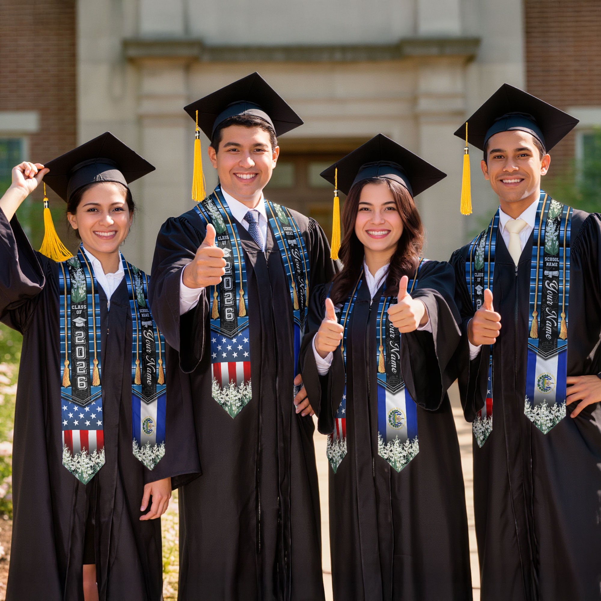 El Salvador Graduation Stole 2026, Salvadoran Flag Sash, Custom Detail for Graduates
