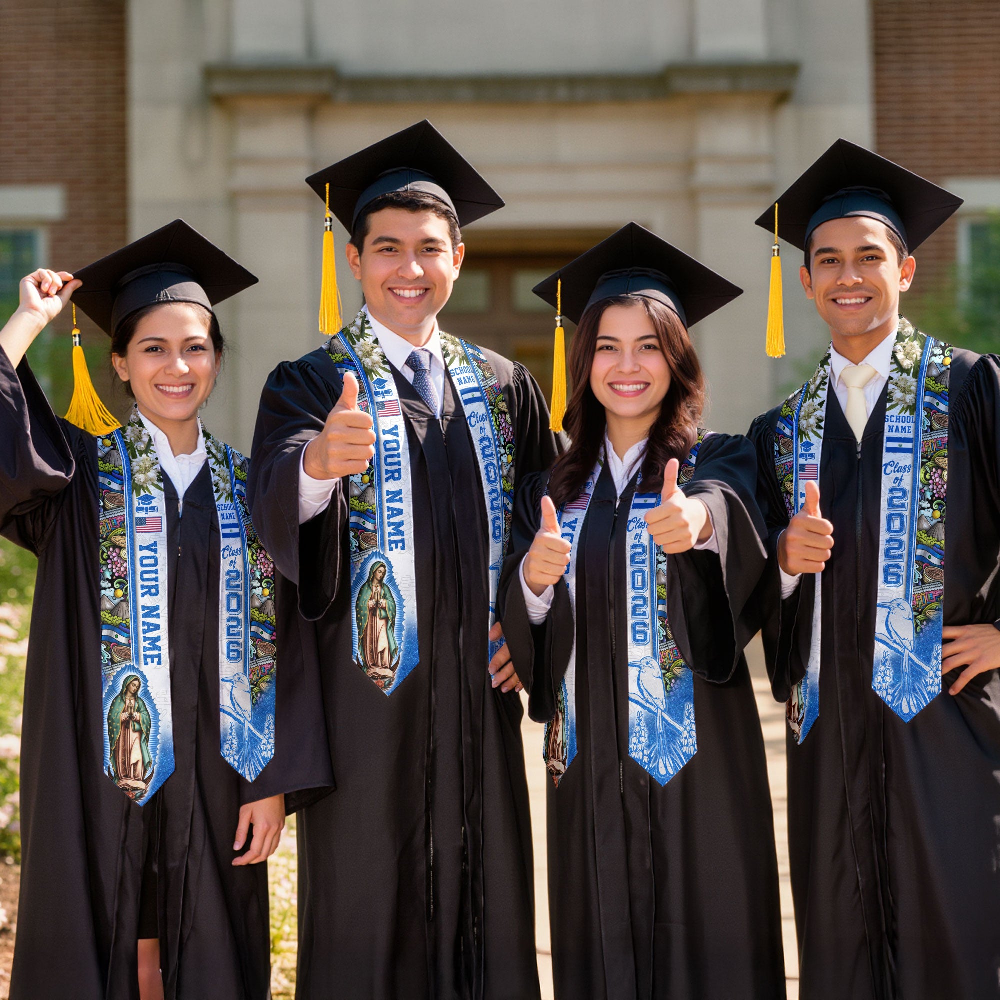 Salvadoran Flag Graduation Stole 2026, El Salvador Graduation Sash, Custom Trim for Grads