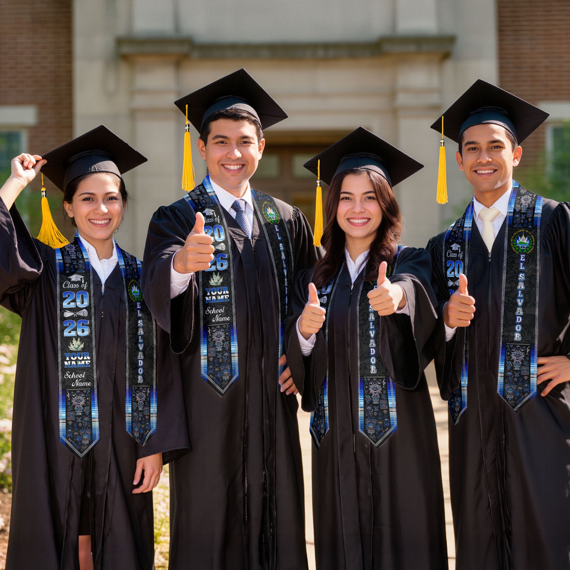 Salvadoran Flag Graduation Sash 2026, El Salvador Graduation Stole, Tailored Detail Grads