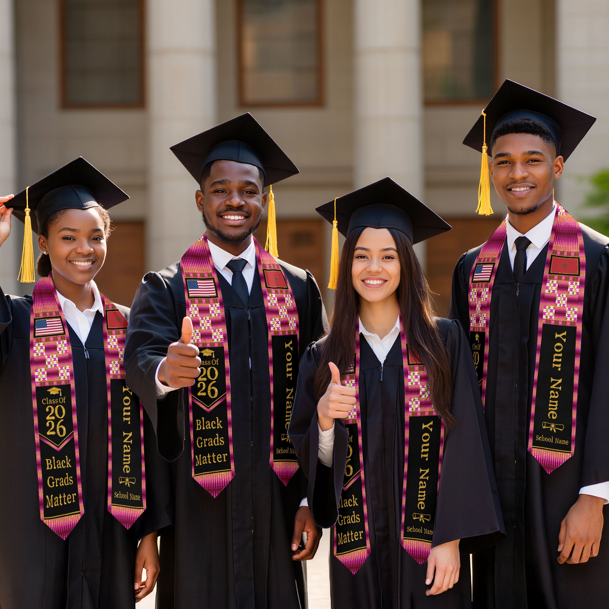 Customized Morocco Graduation Stole Highlighting Traditional Flag Motif, Graduation Sash for Class of 2026