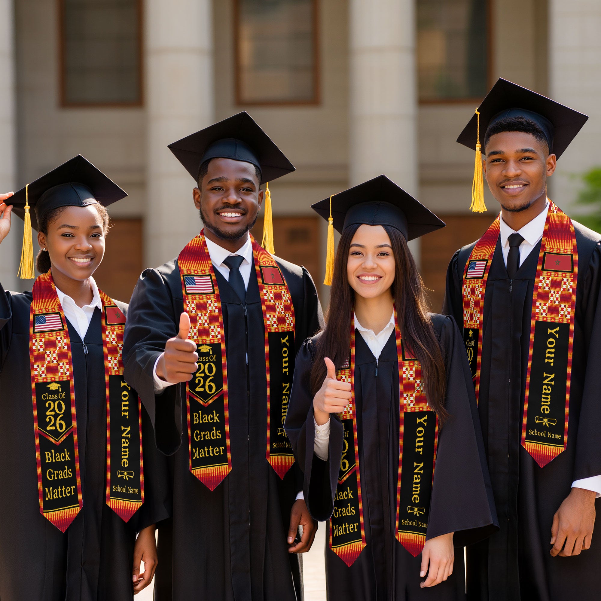 Customized Moroccan Graduation Sash with Flag Pride Theme, Ceremony Stole Class of 2026