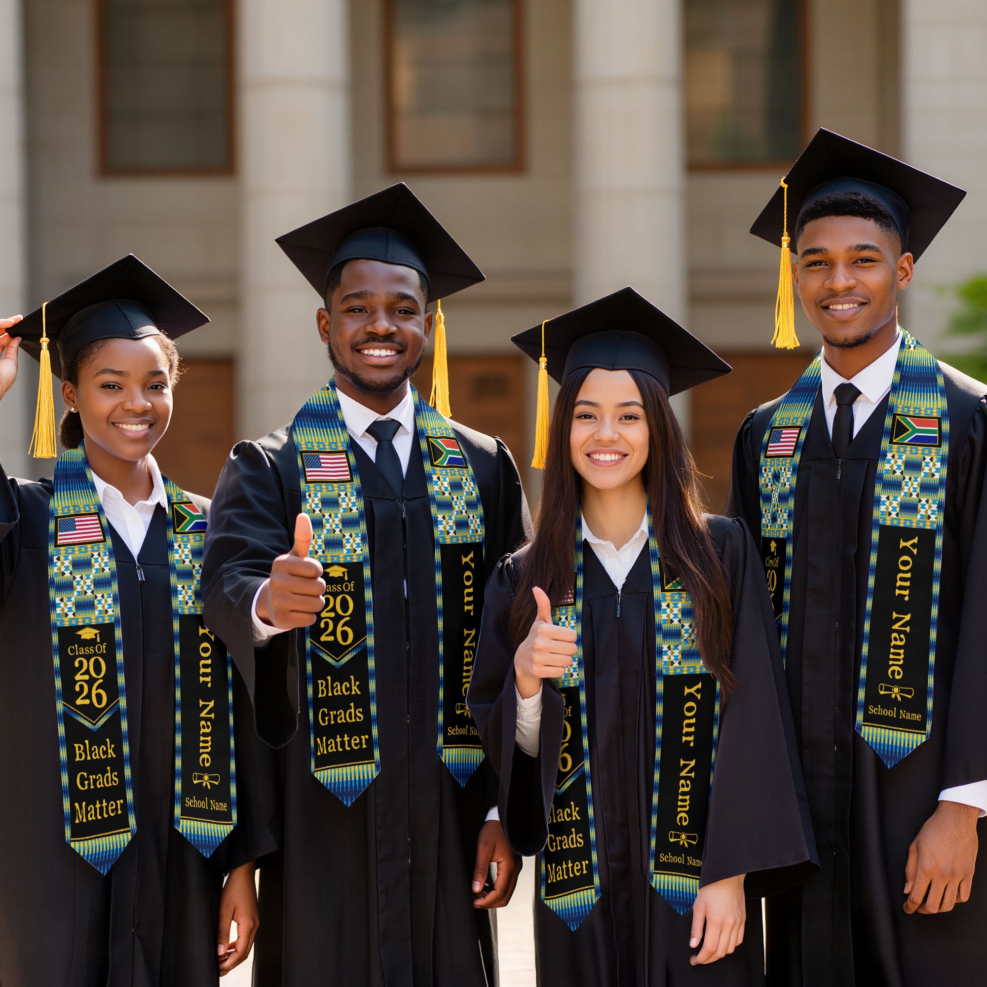 Customized South Africa Graduation Stole with National Flag Heritage Design, Graduation Sash for Class of 2026
