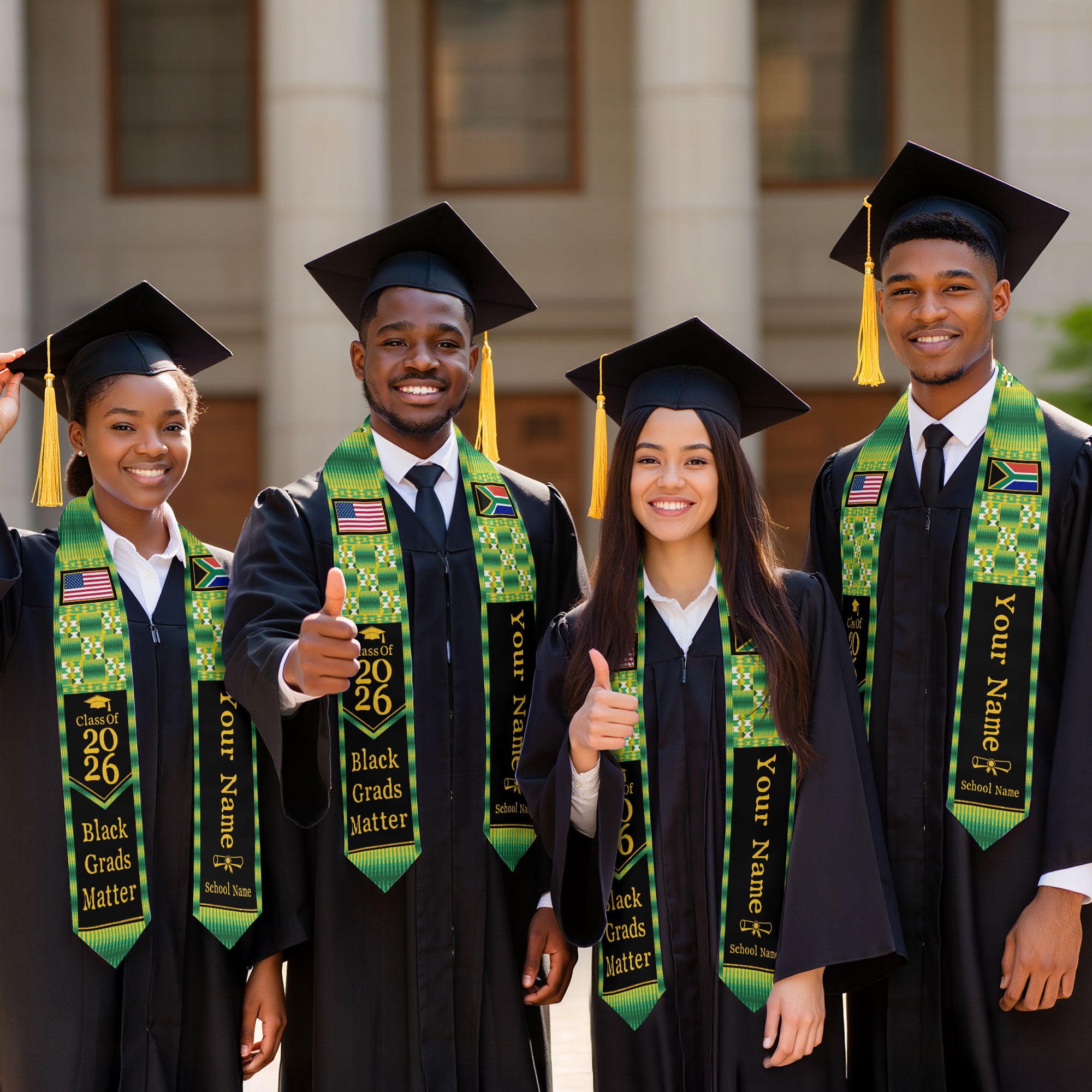 Customized South Africa Graduation Stole Featuring Cultural Flag Pride Style, Graduation Sash Class of 2026