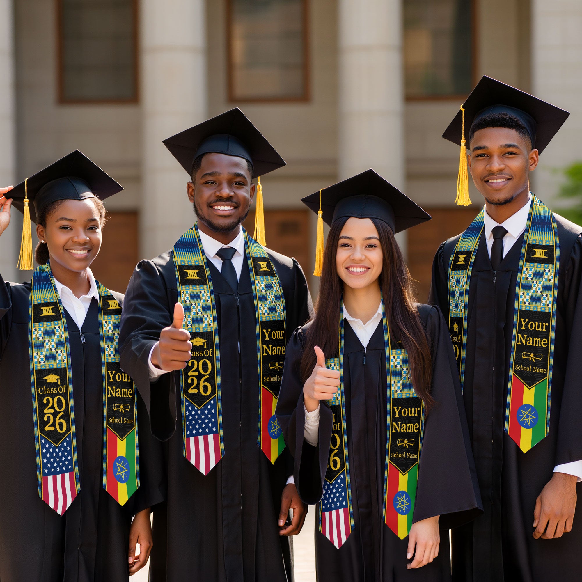 Customized Ethiopia Graduation Stole Featuring Ethiopian Flag Heritage Style, Graduation Sash Class of 2026
