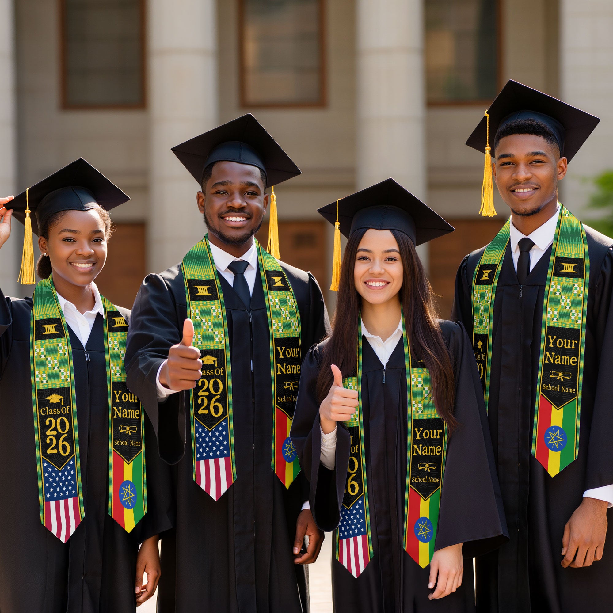 Customized Ethiopian Graduation Stole with National Flag Inspired Design, Graduation Sash 2026