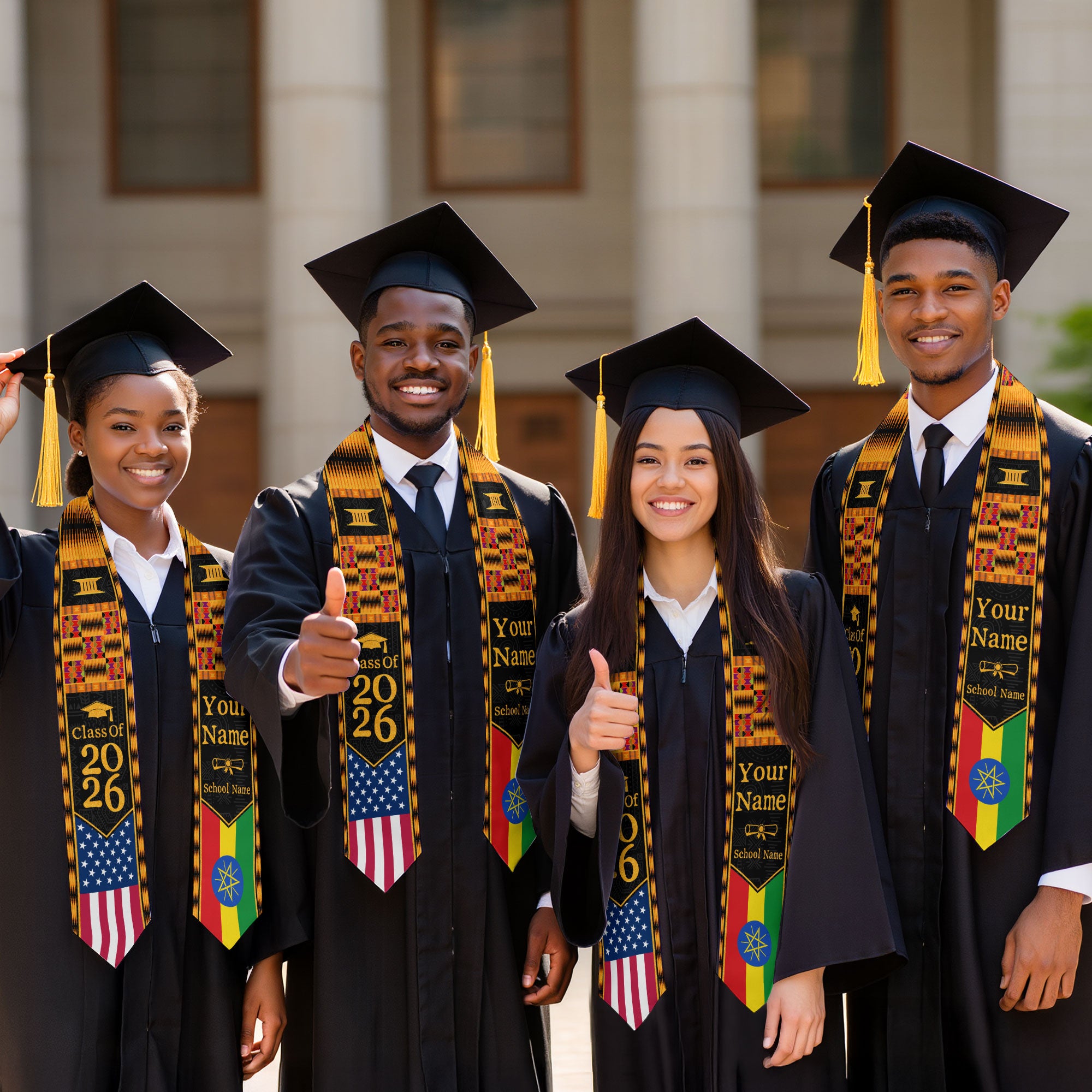 Customized Graduation Stole Ethiopia Showcasing Cultural Flag Pride Motif, Graduation Sash Class of 2026