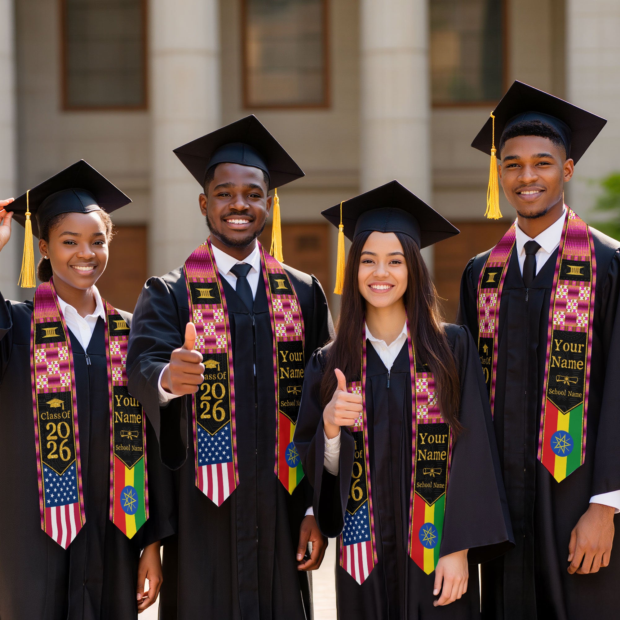 Customized Ethiopia Graduation Sash Highlighting Traditional Flag Accents, Ceremony Stole 2026
