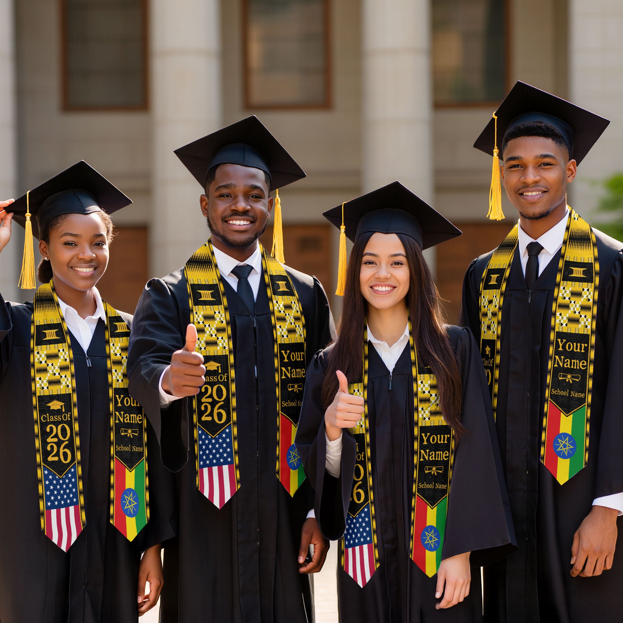 Customized Ethiopia Graduation Stole with Patriotic Flag Color Design, Graduation Sash 2026