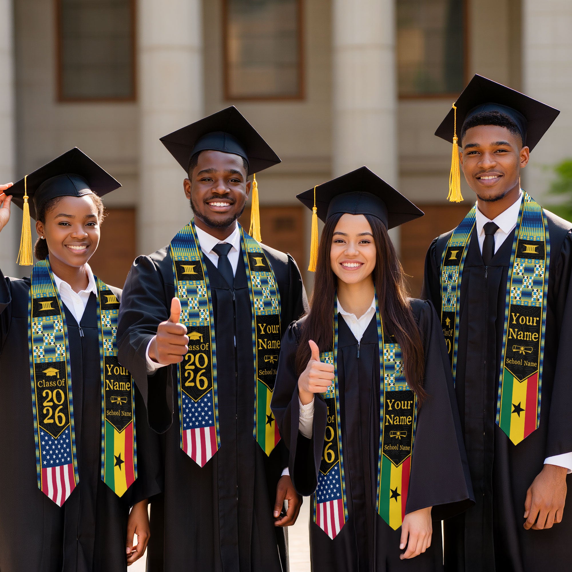 Customized Ghana Graduation Stole Featuring Ghanaian Flag Heritage Design, Graduation Sash Class of 2026