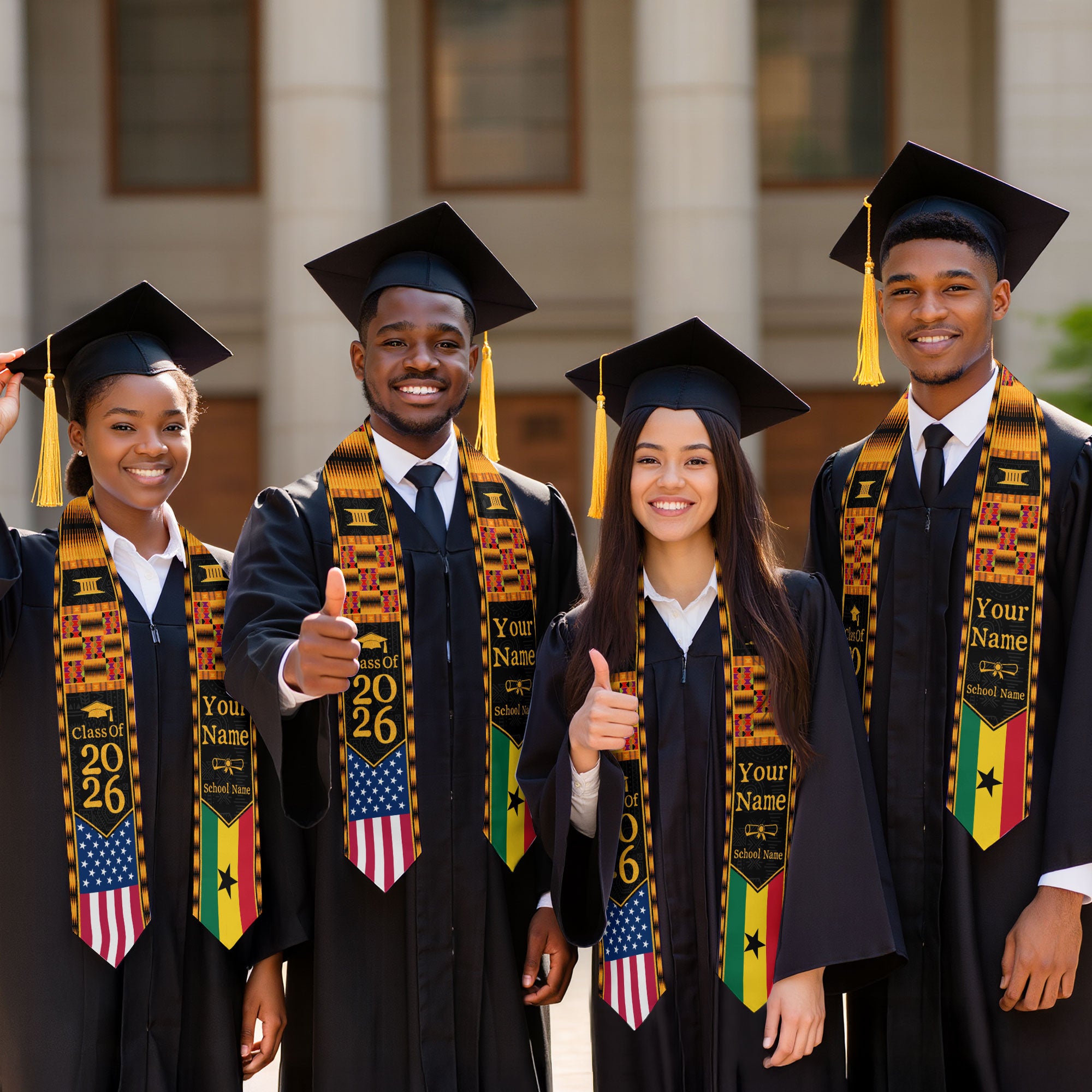 Customized Ghana Graduation Stole Showcasing Cultural Flag Pride Motif, Graduation Sash Class of 2026