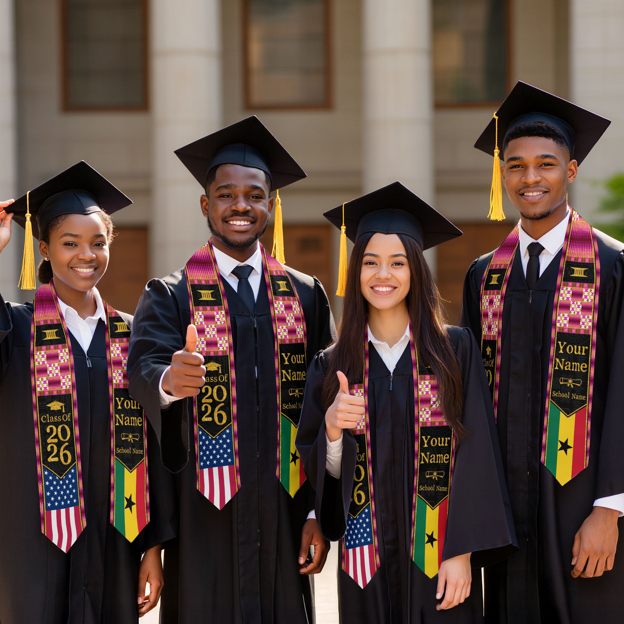 Customized Ghana Graduation Sash Highlighting Traditional Flag Accents, Ceremony Stole 2026