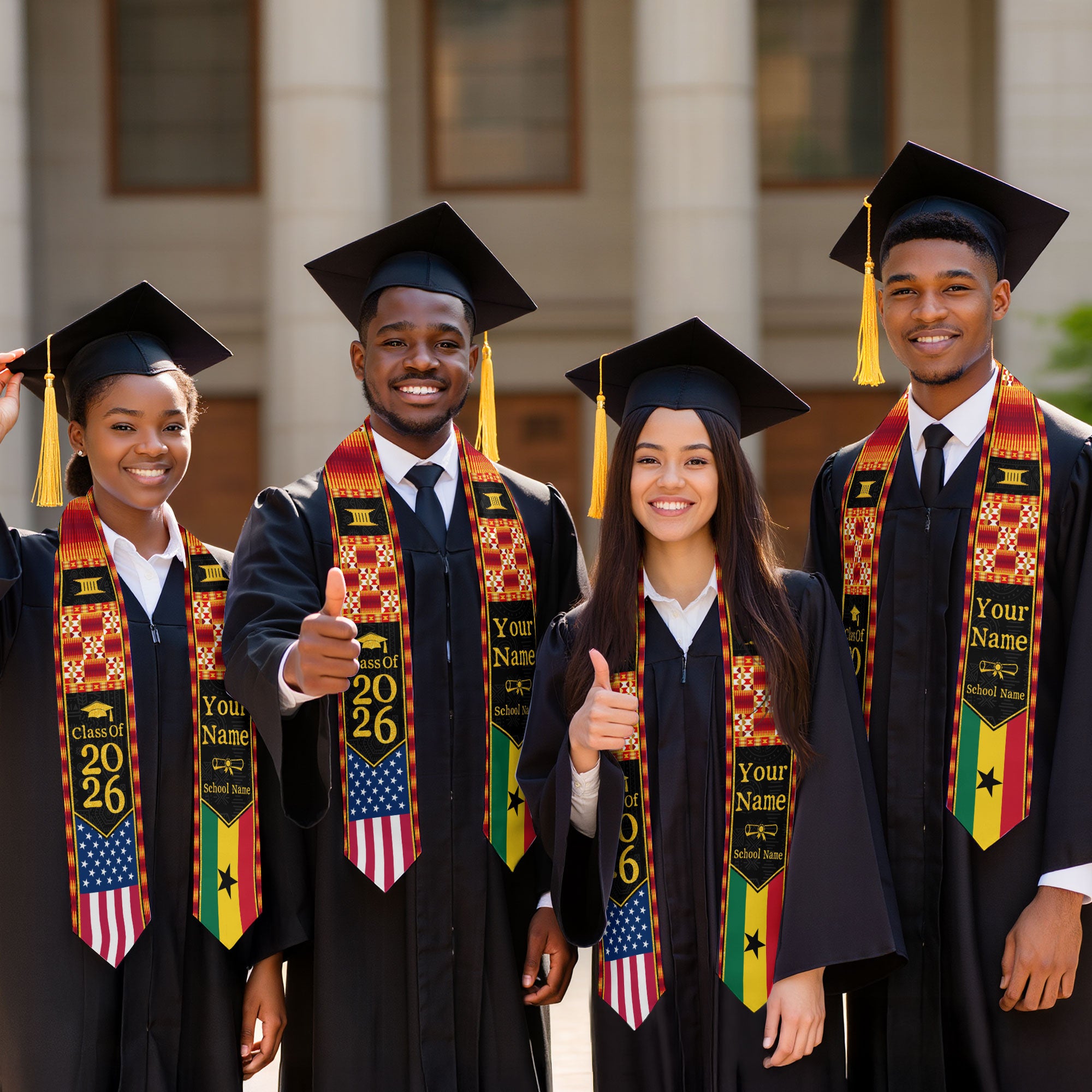 Customized Ghanaian Graduation Stole Featuring Flag Identity Design, Graduation Sash Class of 2026