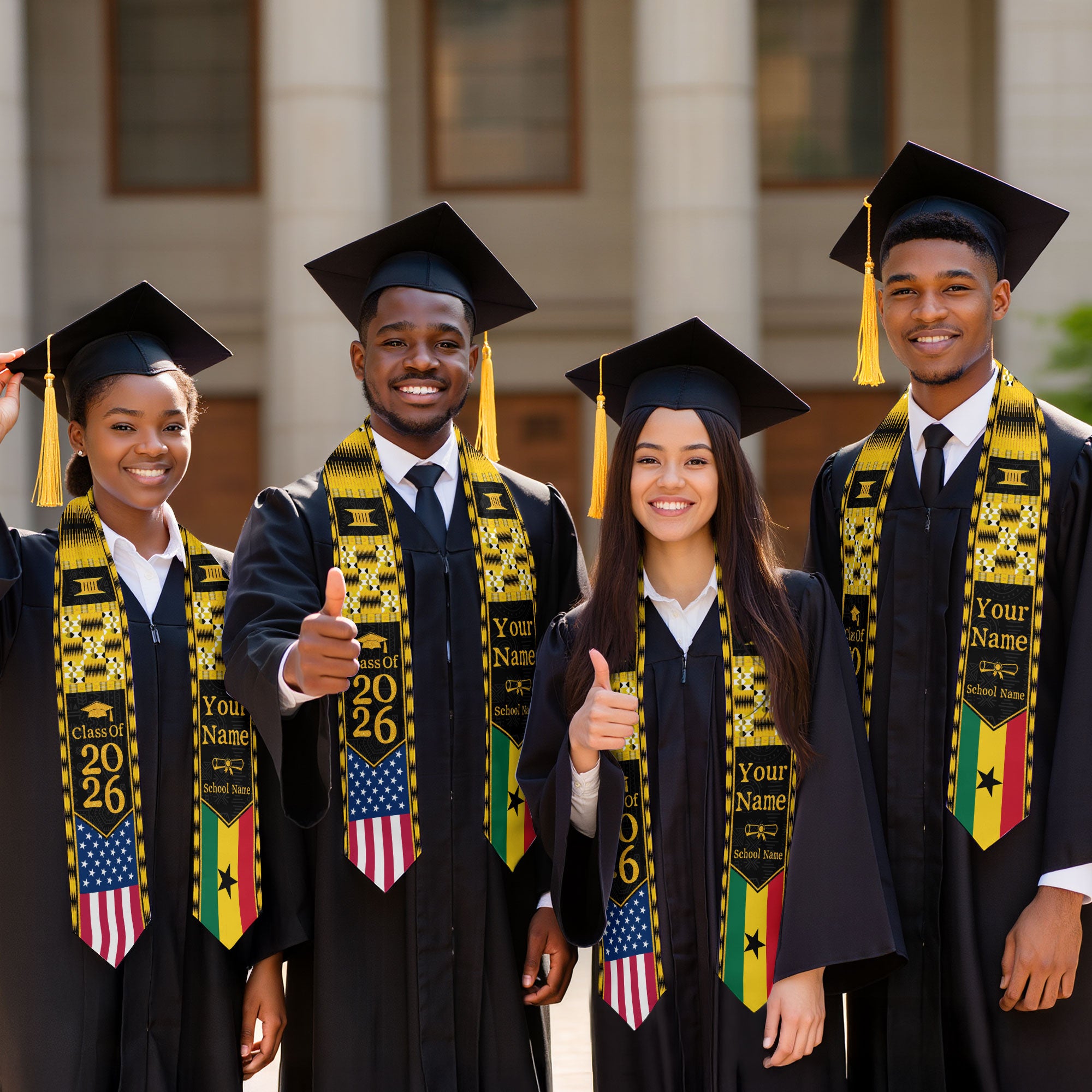 Customized Ghana Graduation Stole with Patriotic Flag Color Pattern, Graduation Sash 2026