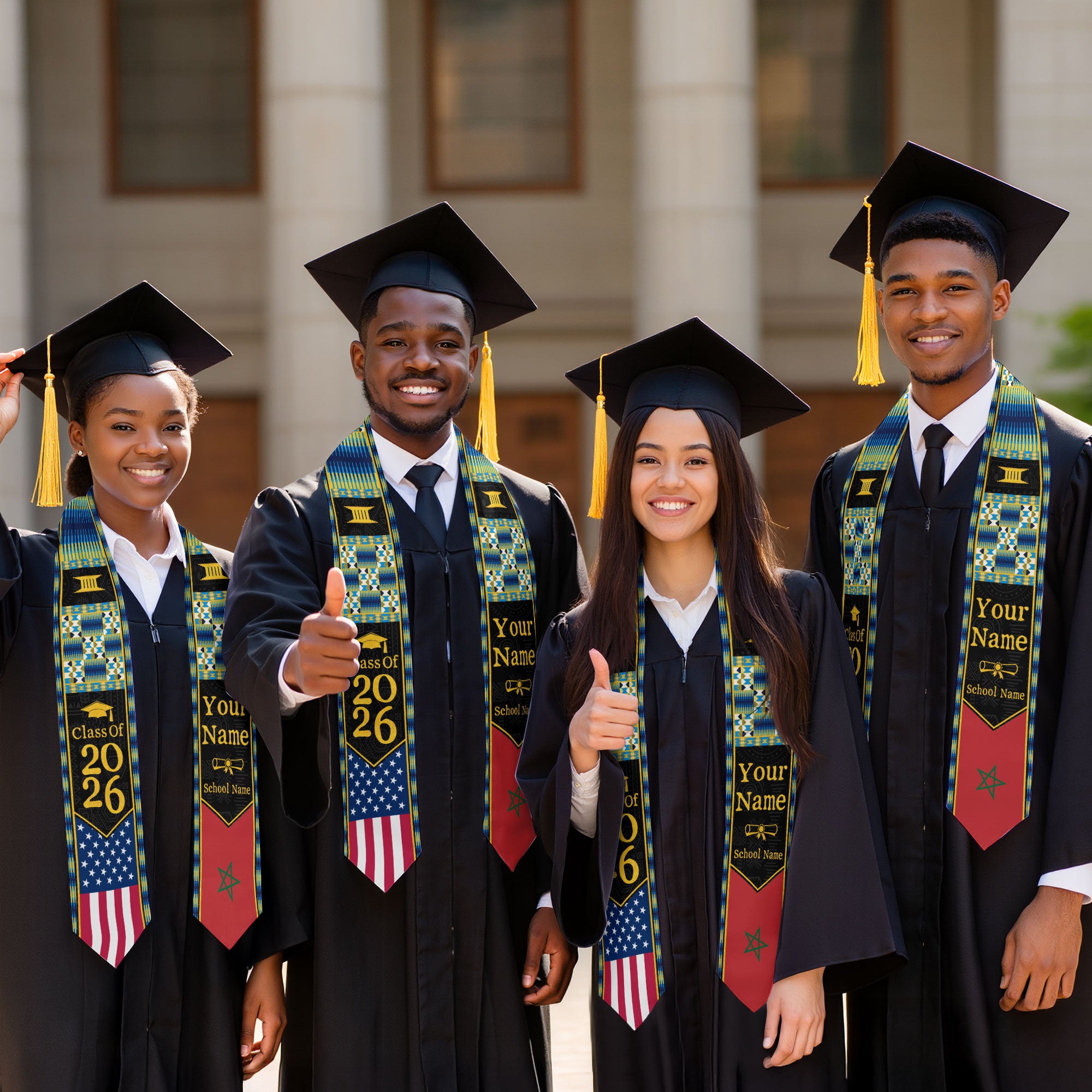 Customized Morocco Graduation Stole Featuring Moroccan Flag Heritage Pattern, Graduation Sash Class of 2026