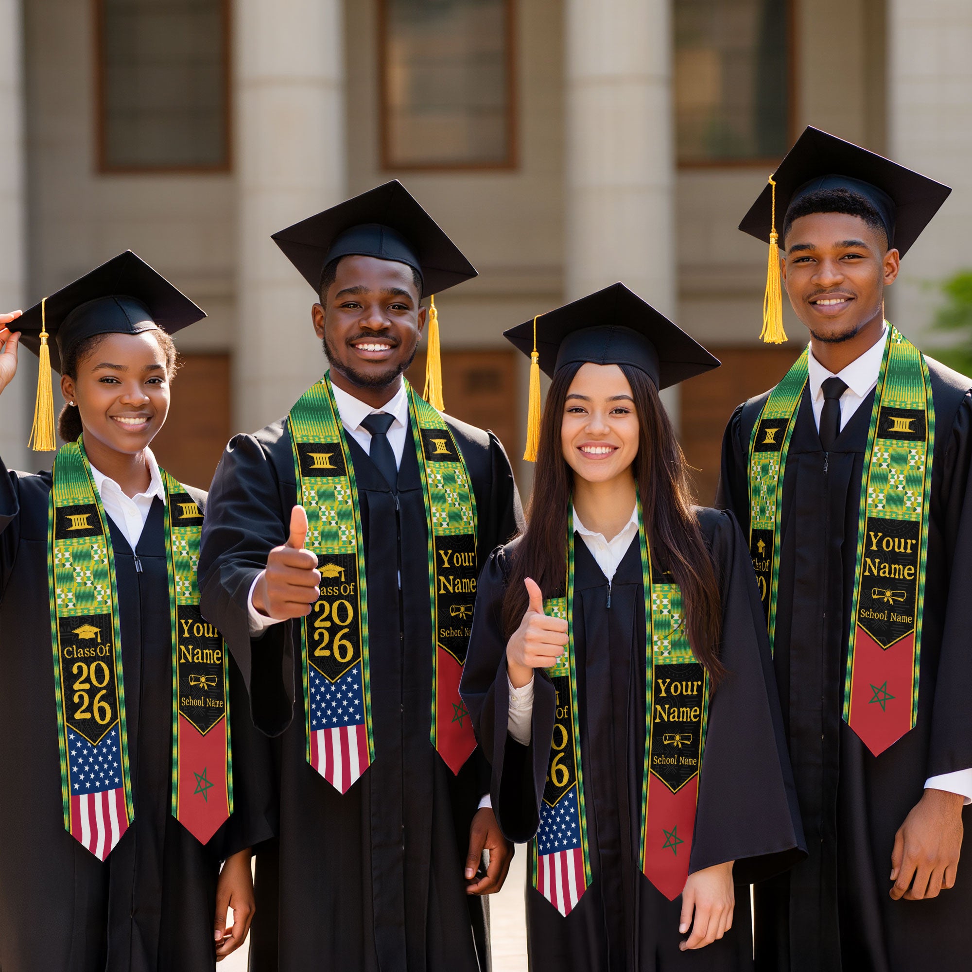 Customized Moroccan Graduation Stole with National Flag Inspired Accents, Graduation Sash 2026