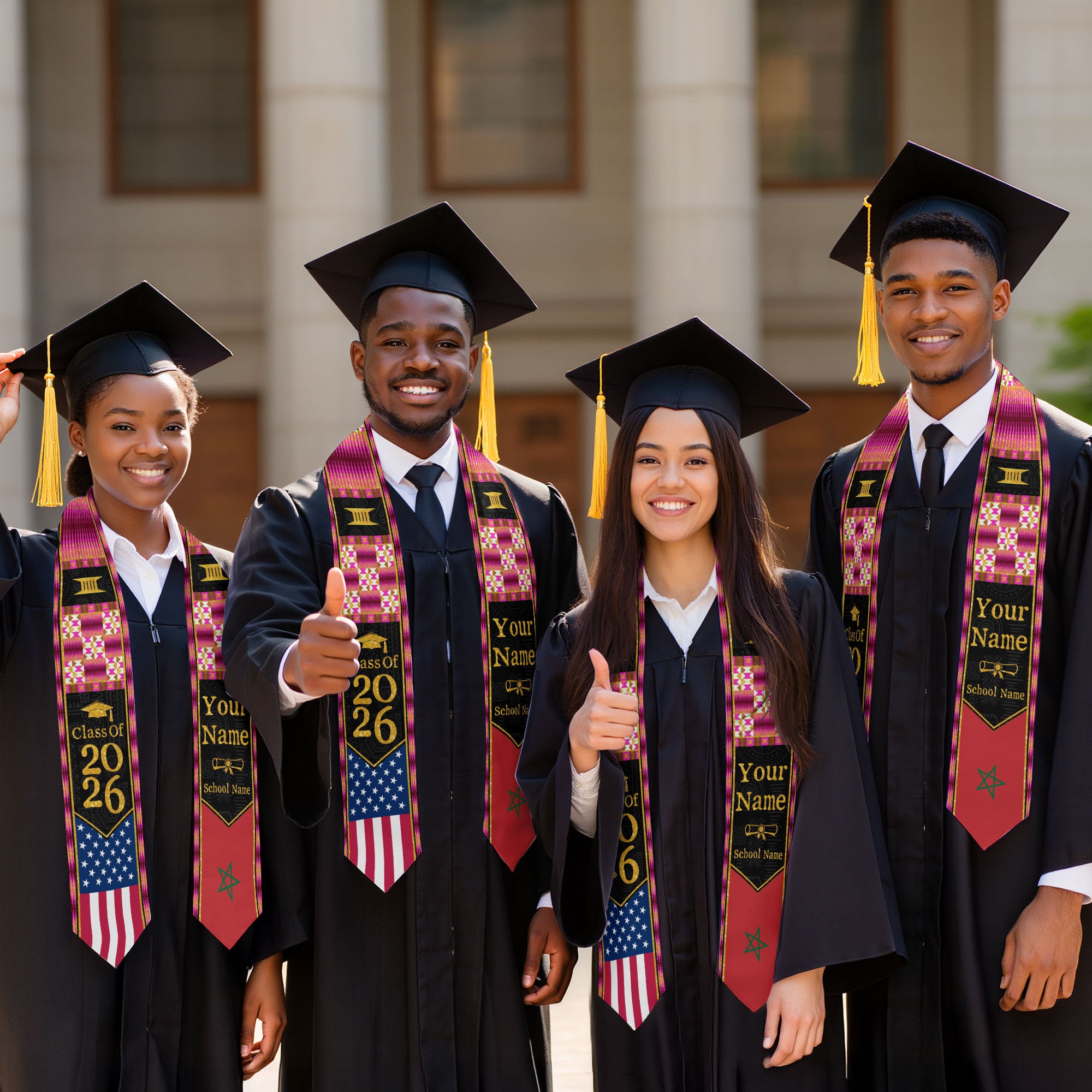 Customized Morocco Graduation Sash Highlighting Traditional Flag Design, Ceremony Stole 2026
