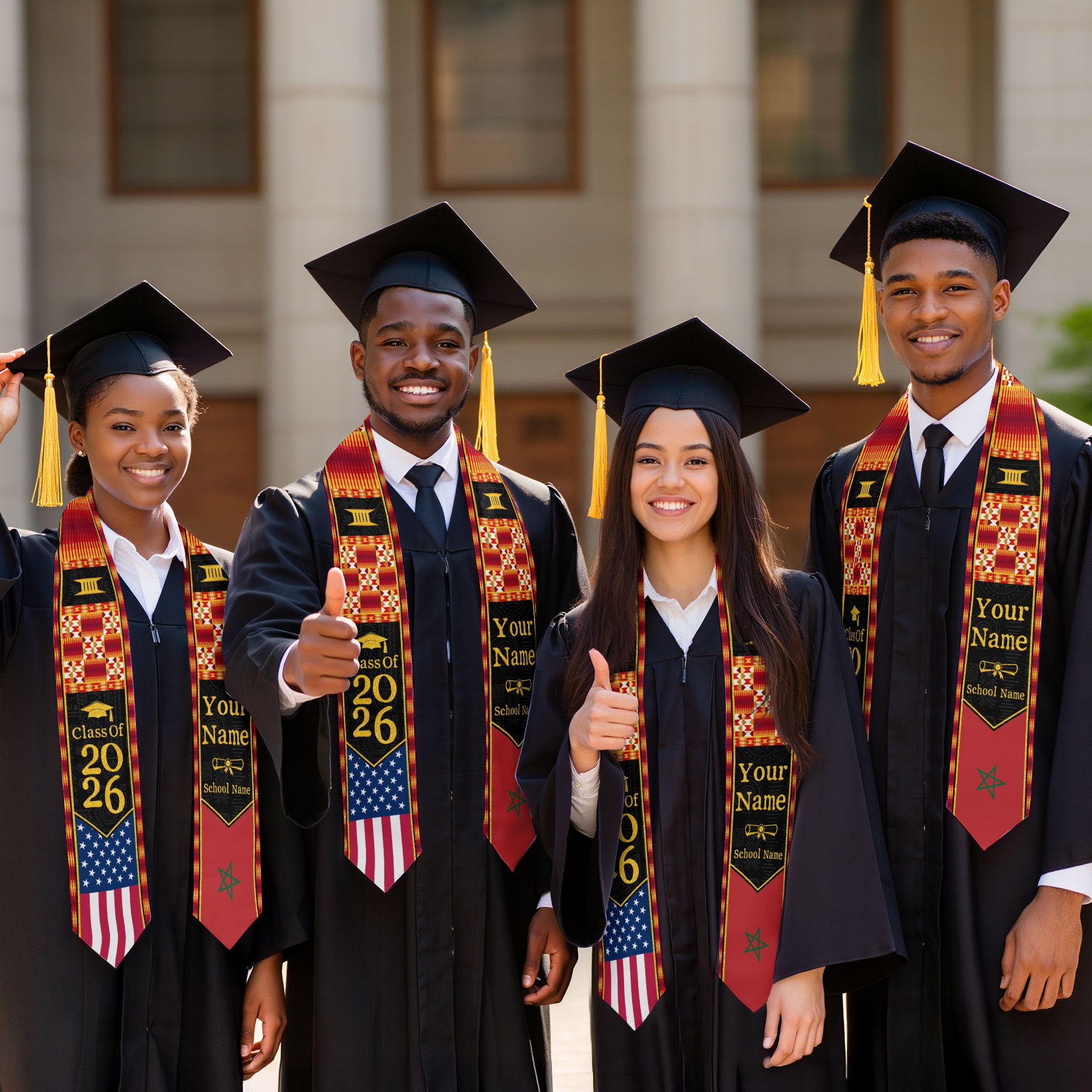 Customized Moroccan Graduation Stole Featuring Flag Pride Details, Graduation Sash Class of 2026
