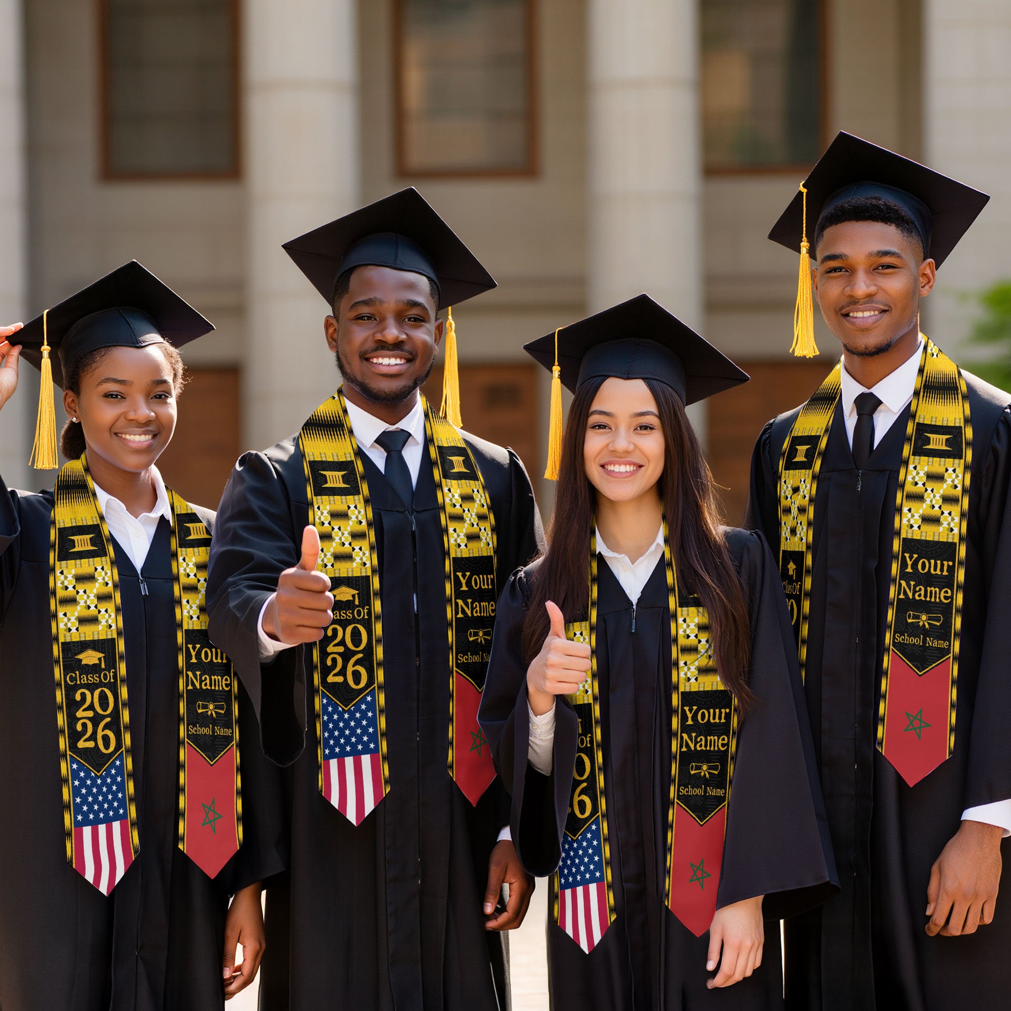 Customized Morocco Graduation Stole with Patriotic Flag Identity Style, Graduation Sash 2026