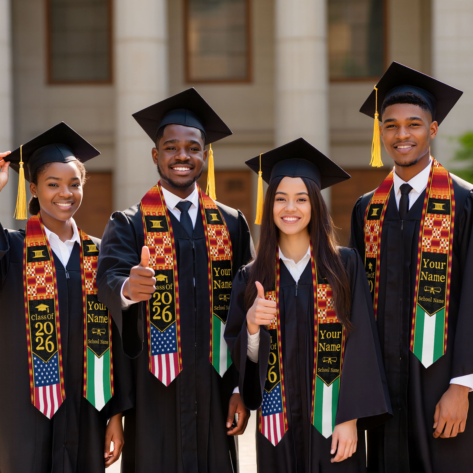 Customized Nigerian Graduation Stole Featuring Flag Identity Pattern, Graduation Sash Class of 2026