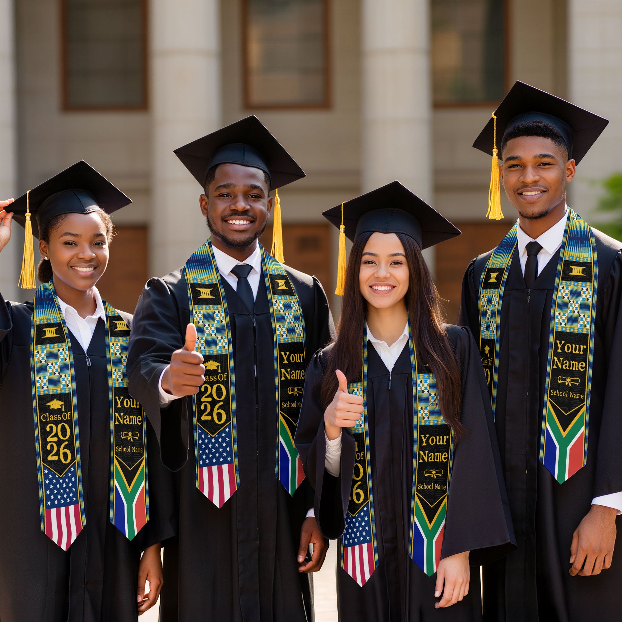 Customized South Africa Graduation Stole with Flag Heritage Accents, Graduation Sash for the Class of 2026