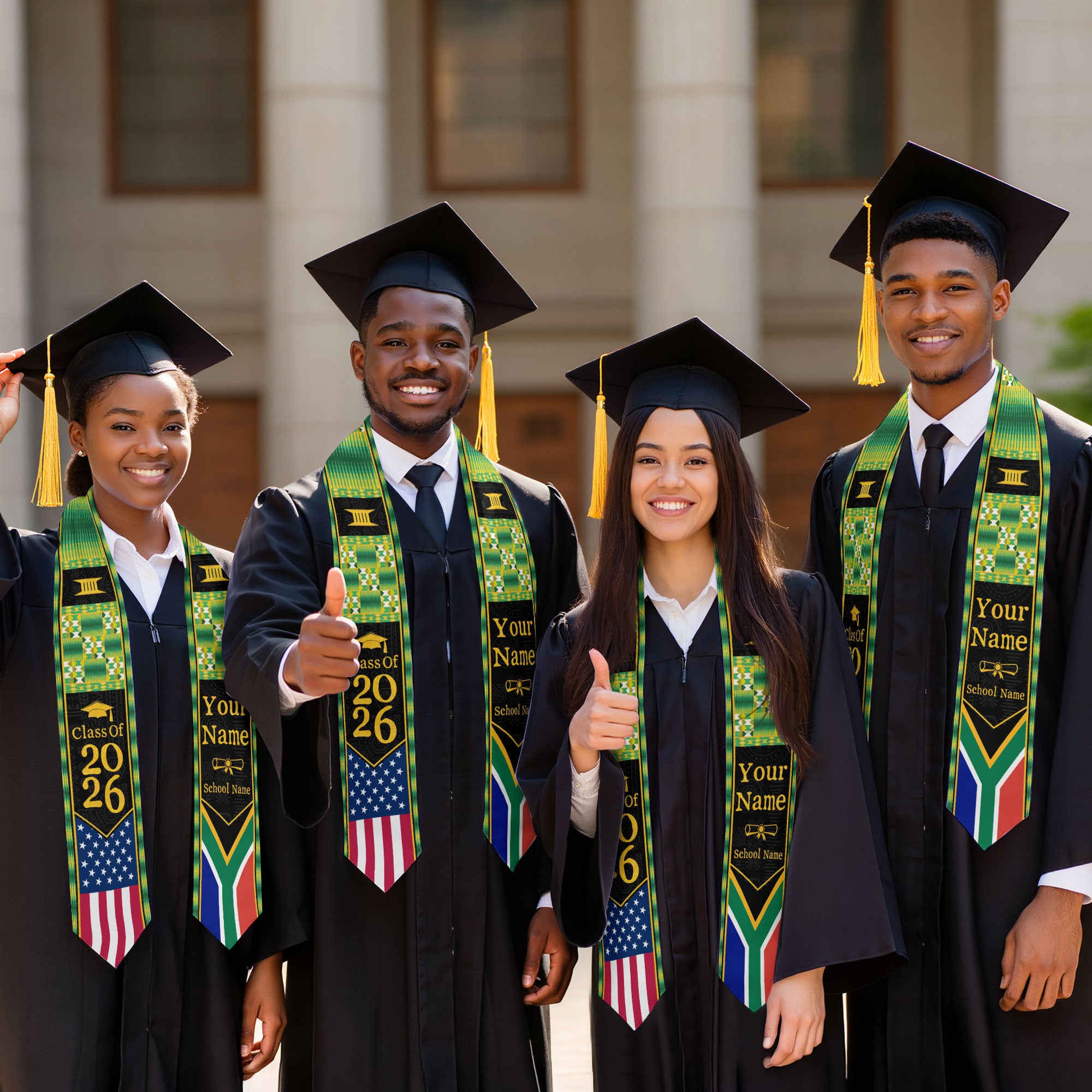 Customized South African Graduation Stole Featuring National Flag Style, Graduation Sash Class of 2026