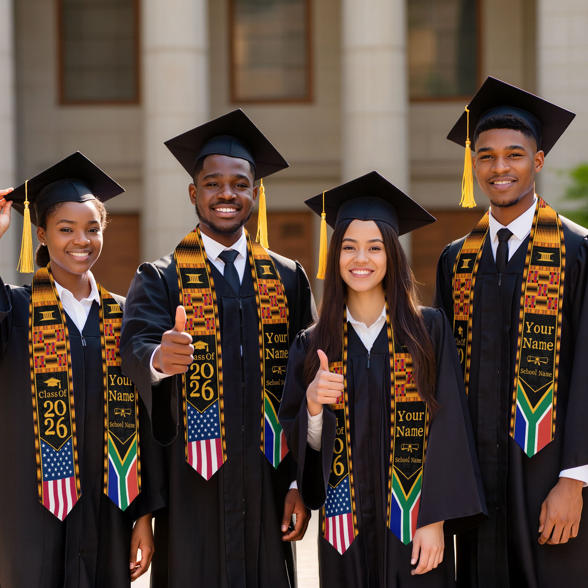 Customized Graduation Stole for South Africa with Cultural Flag Design, Graduation Sash 2026