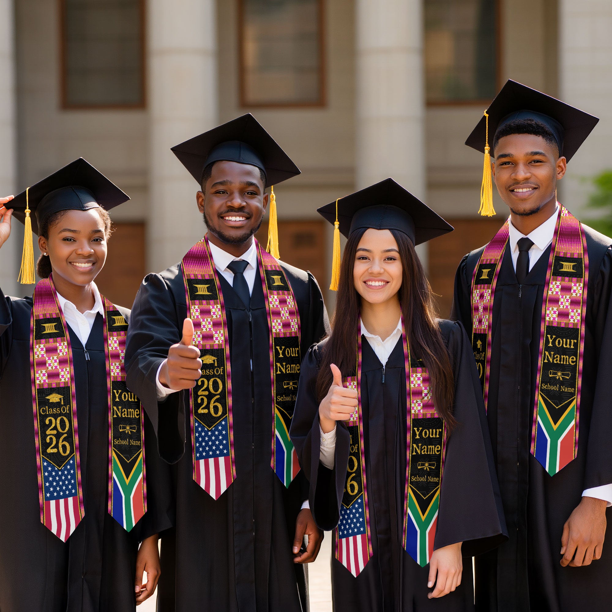 Customized South Africa Graduation Sash Showcasing Flag Pride Details, Ceremony Stole Class of 2026