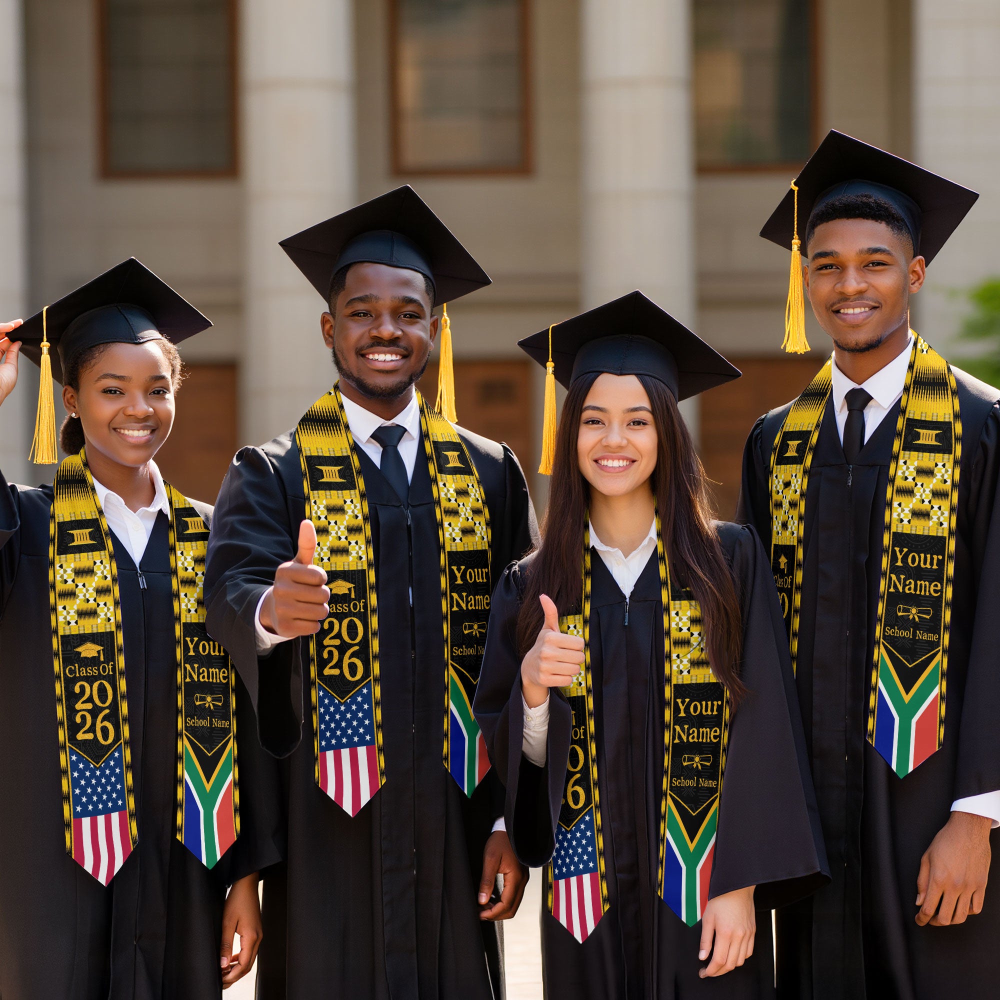 Customized South Africa Graduation Stole with Patriotic Flag Motif, Graduation Sash for Class of 2026