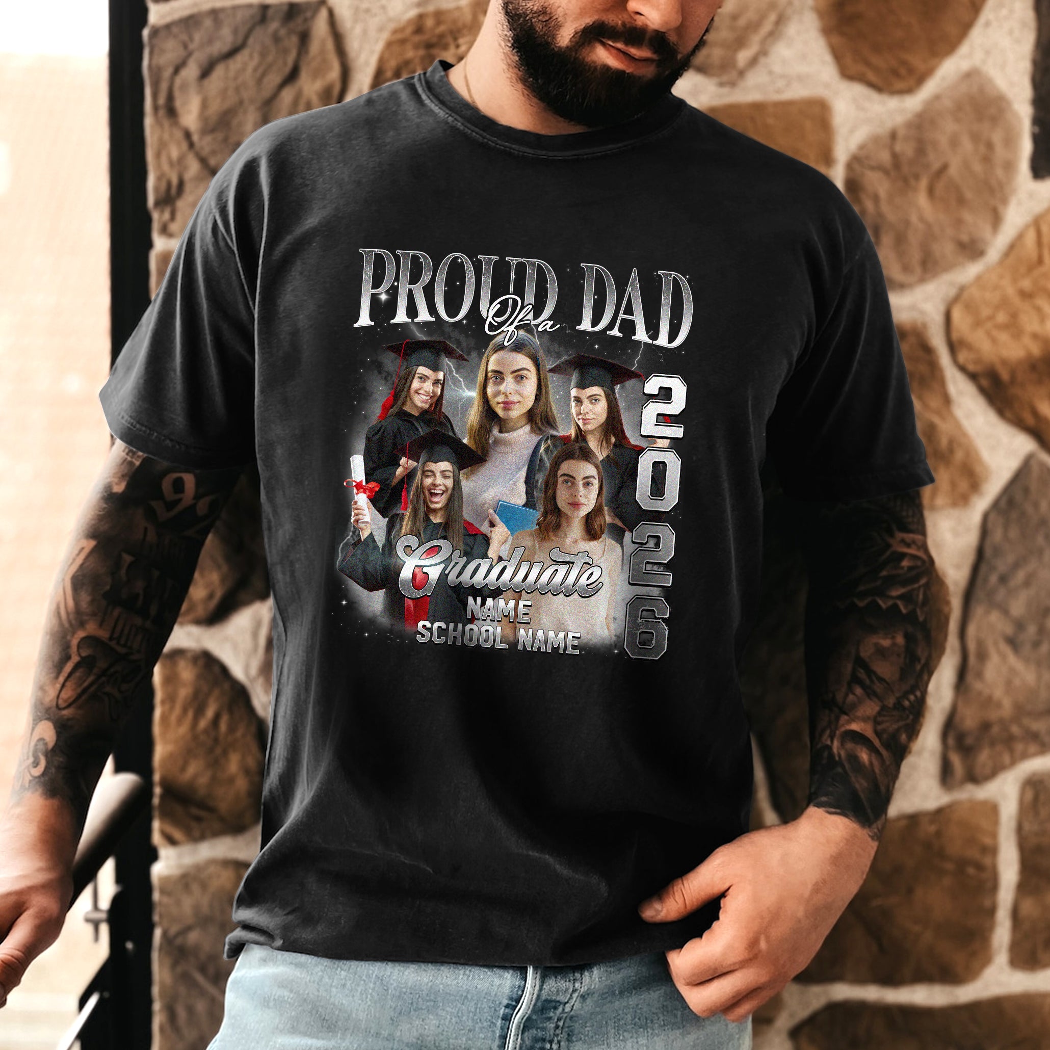 Custom Face Graduation Shirt 2026 - Vintage Bootleg 90s Style Proud Mom Dad Grad Tee
