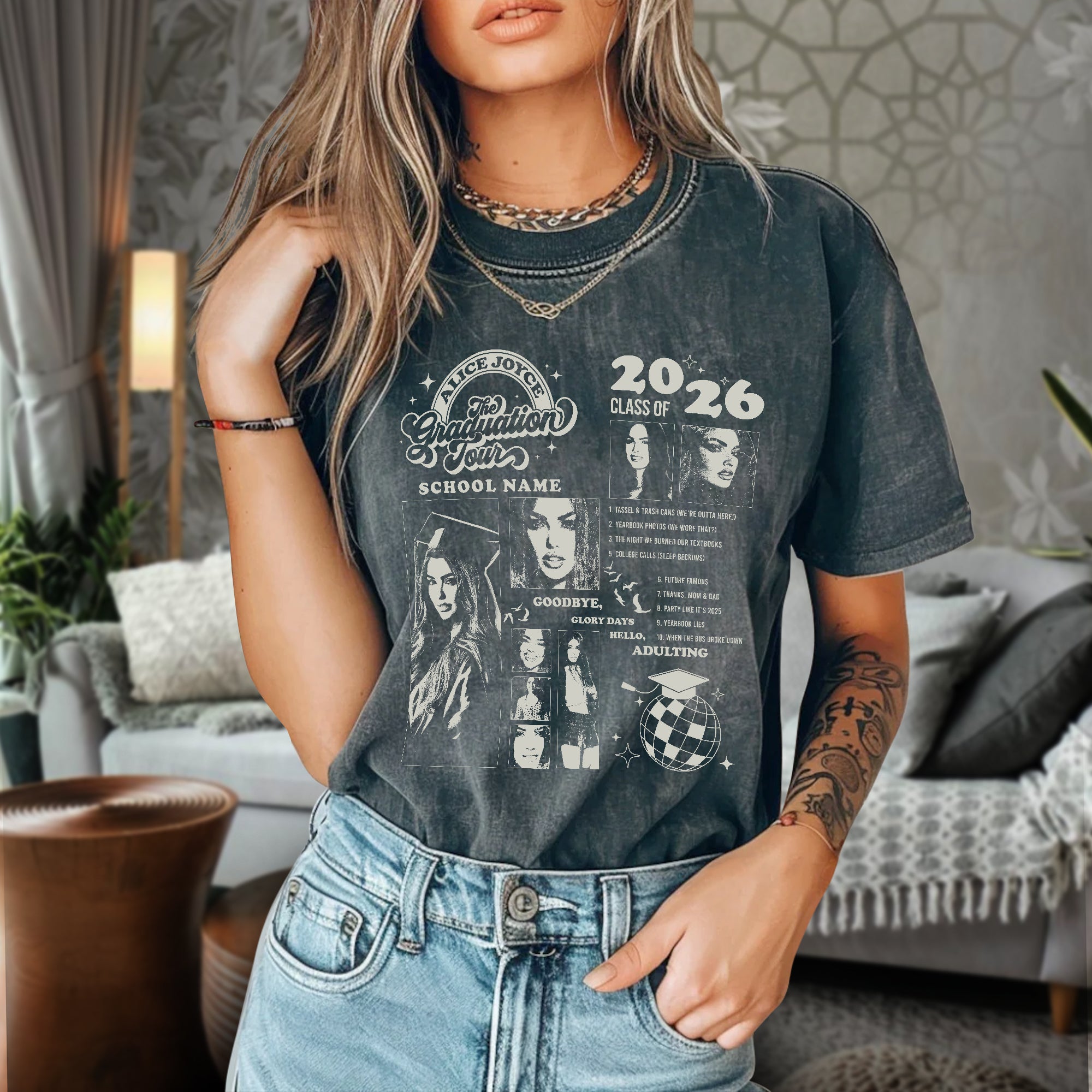 Custom Graduation Tour Shirt 2026 - Personalized Eras Style Graduate Photo T-Shirt