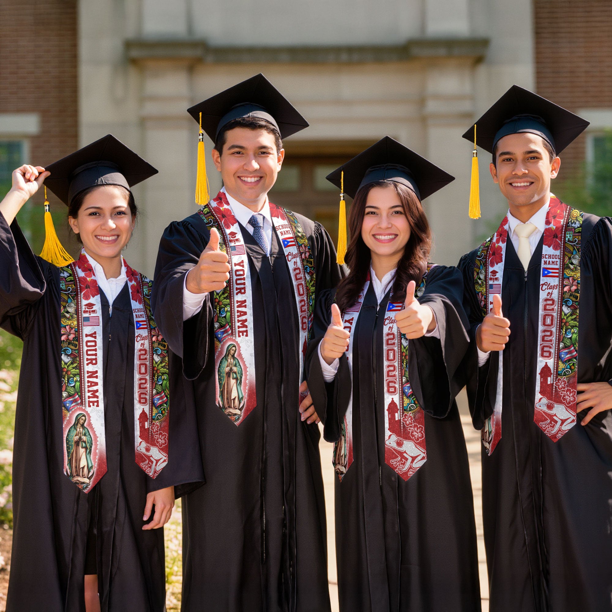 Puerto Rico Graduation Stole 2026, Puerto Rican Flag Sash, Custom Detail Option for Grads