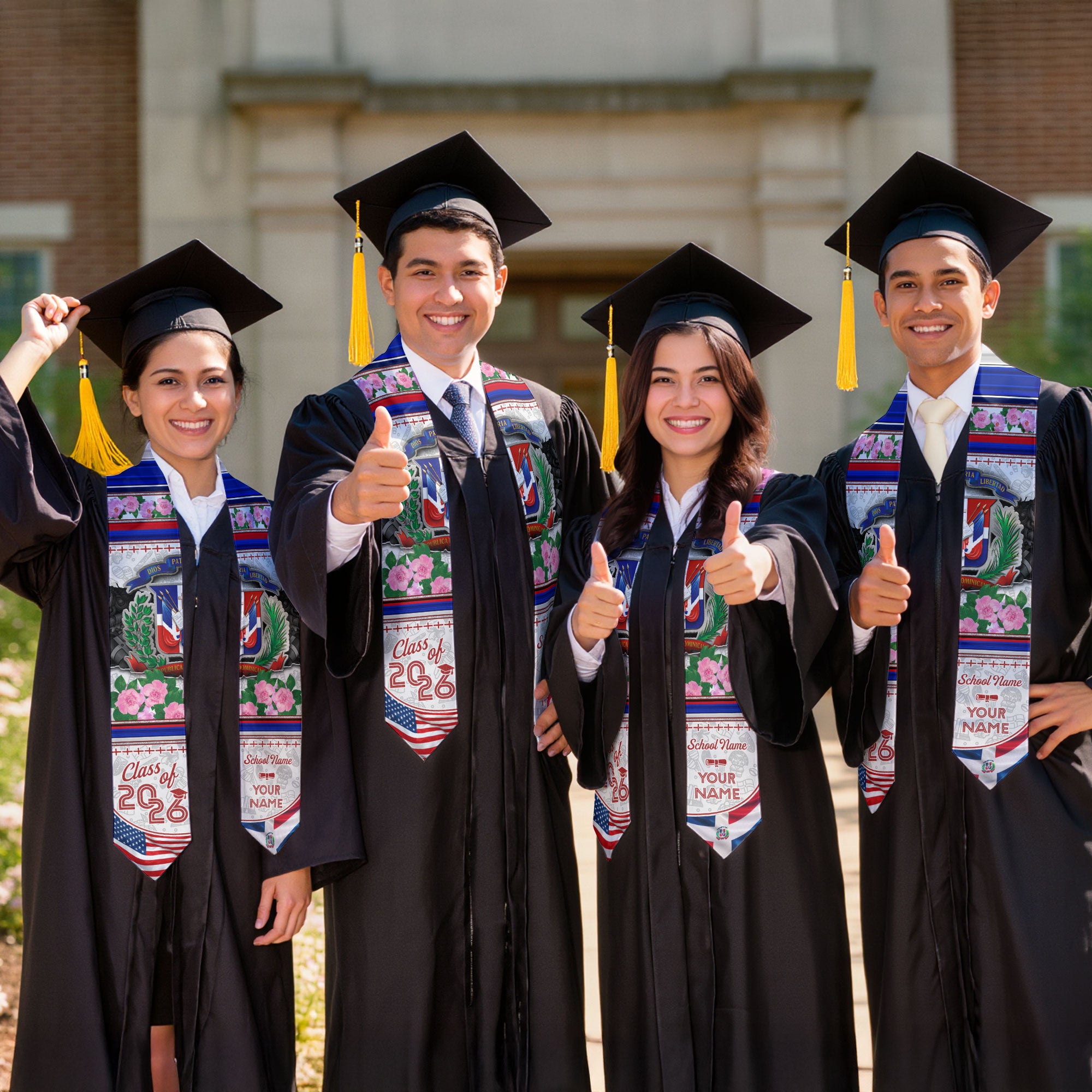 Customized Dominican Graduation Stole with National Flag Design, Graduation Sash 2026