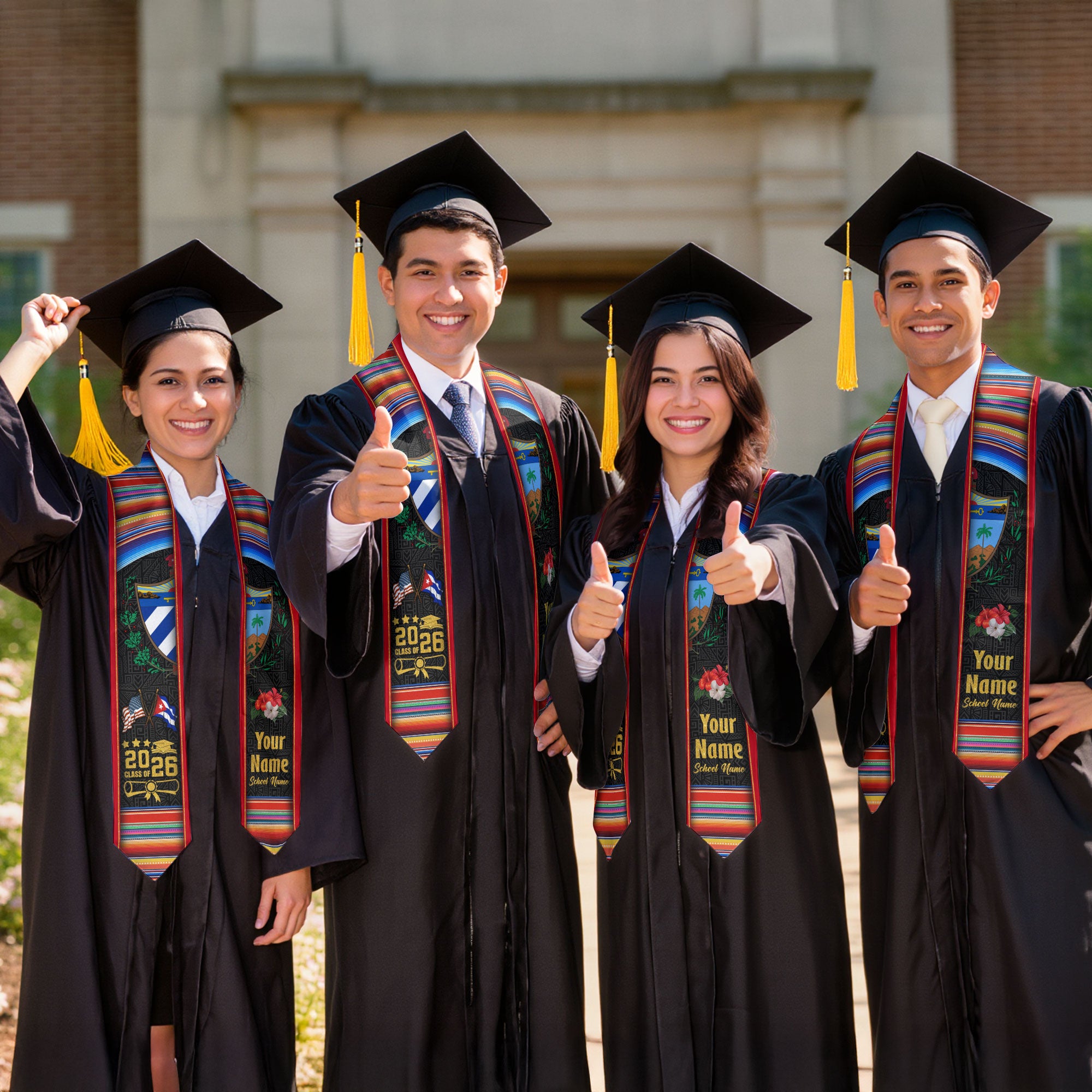 Cuba Graduation Stole 2026, Cuban Flag Sash, Tailored Detail for Class of 2026 Graduates